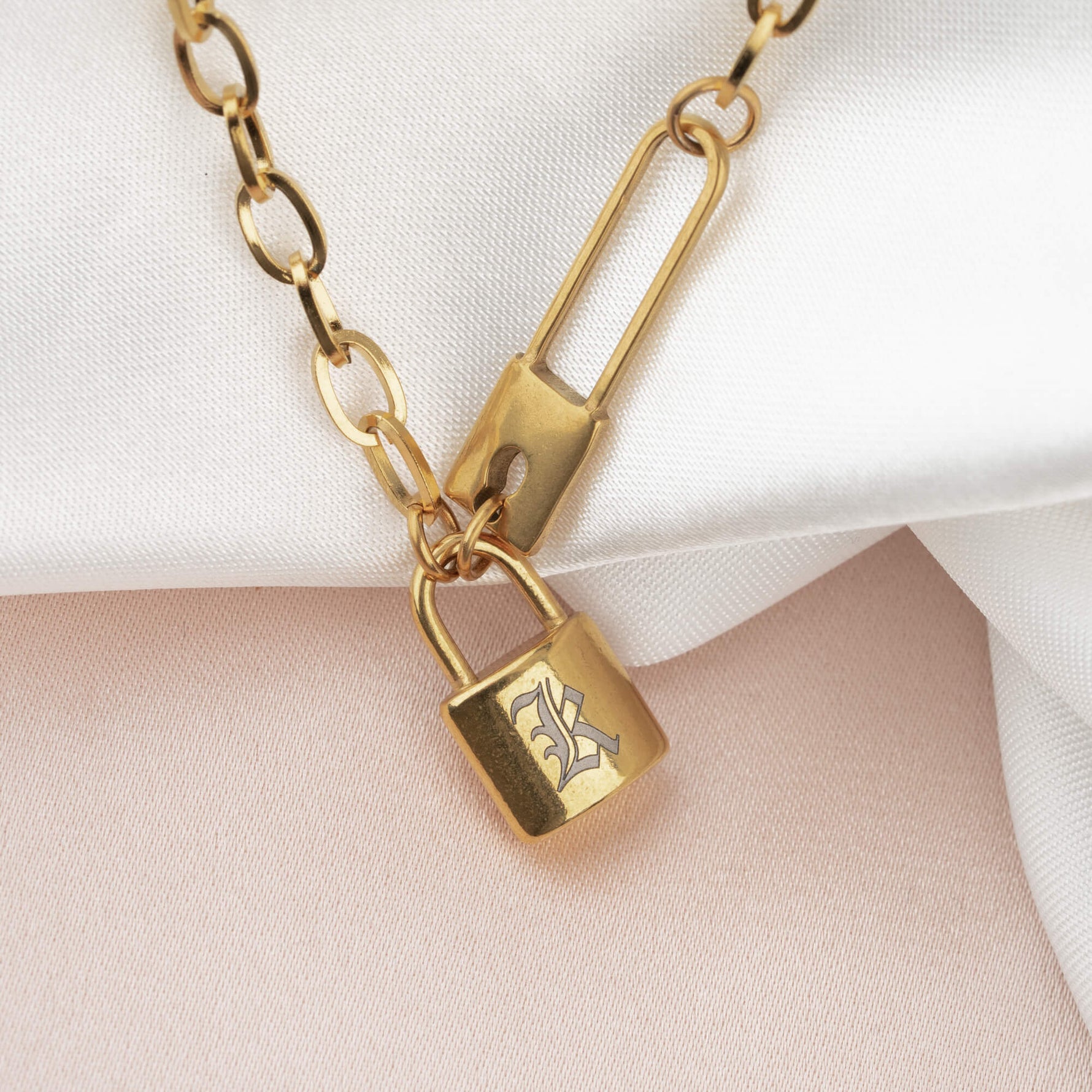 Padlock Initial Paper Clip Necklace