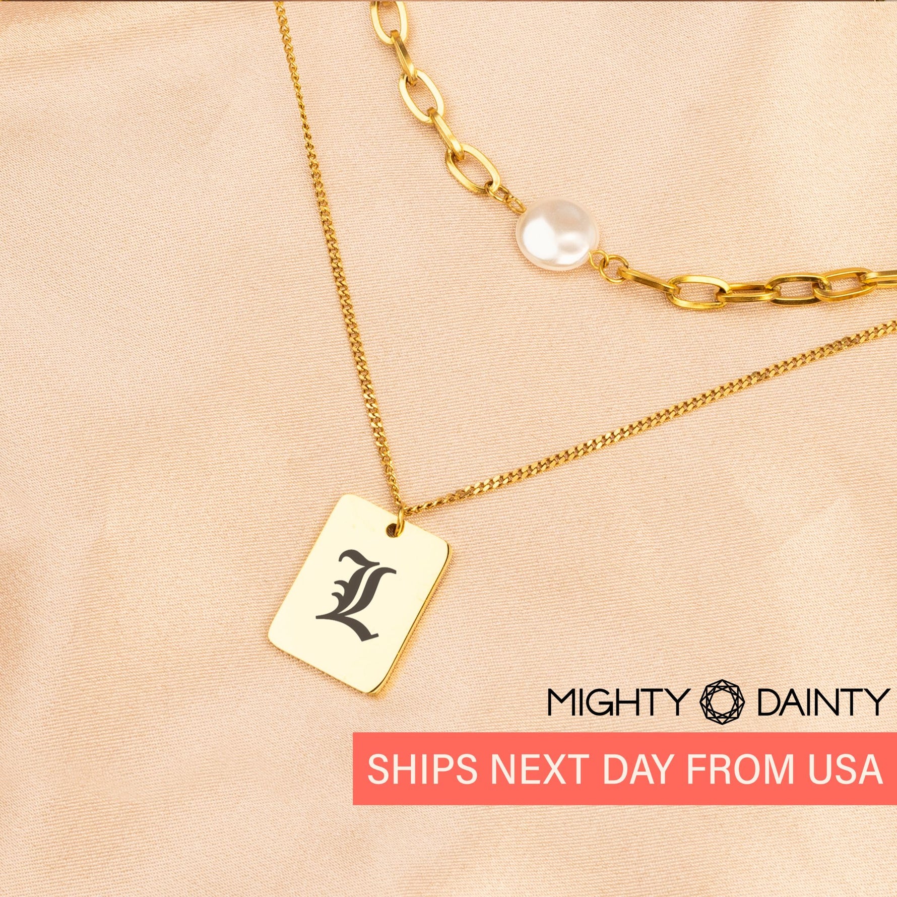 Vintage Old English Initial Pearl Necklace Set