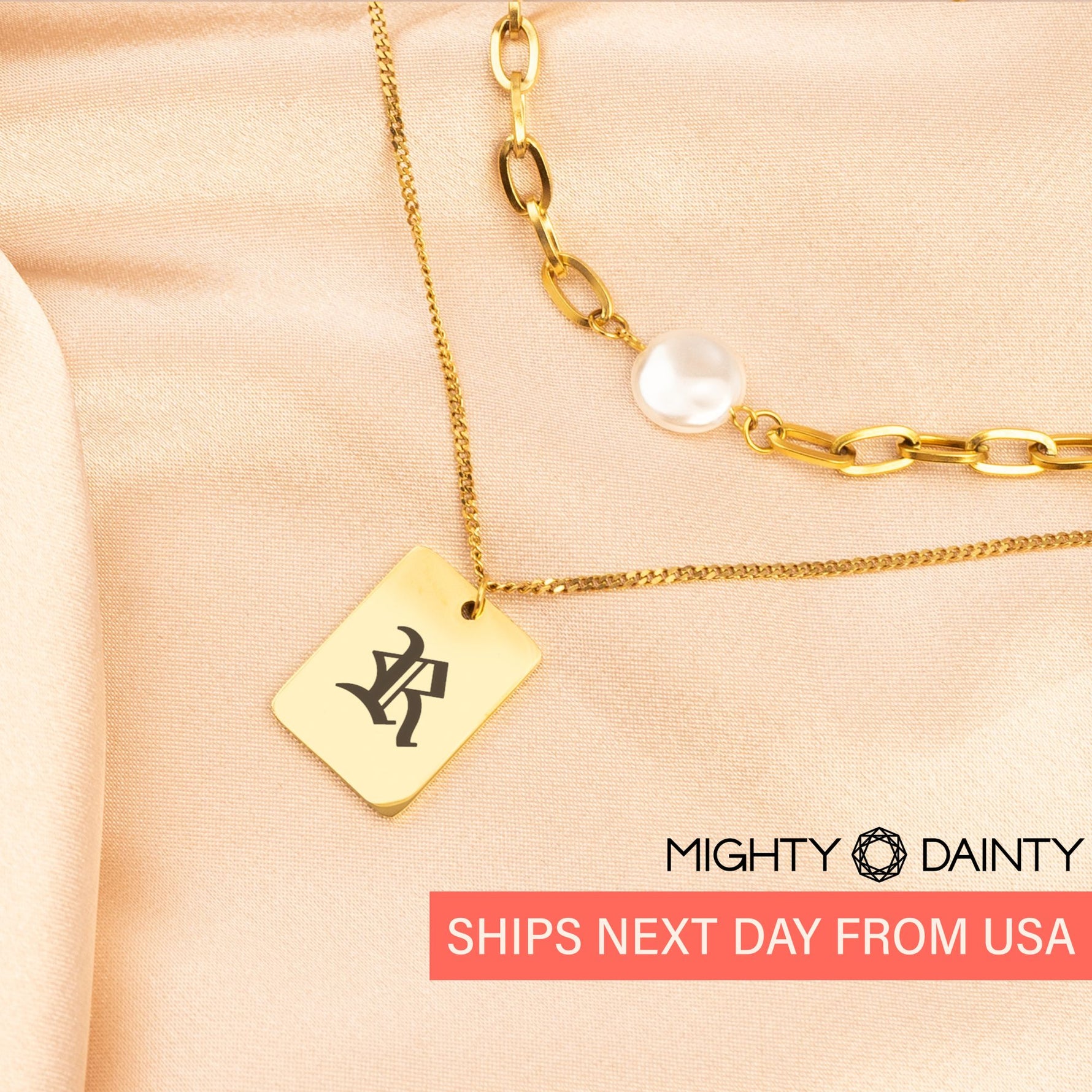 Vintage Old English Initial Pearl Necklace Set