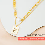 Vintage Old English Initial Pearl Necklace Set