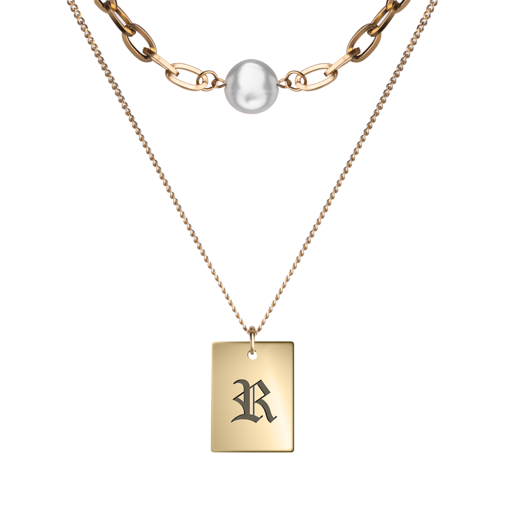 Vintage Old English Initial Pearl Necklace Set