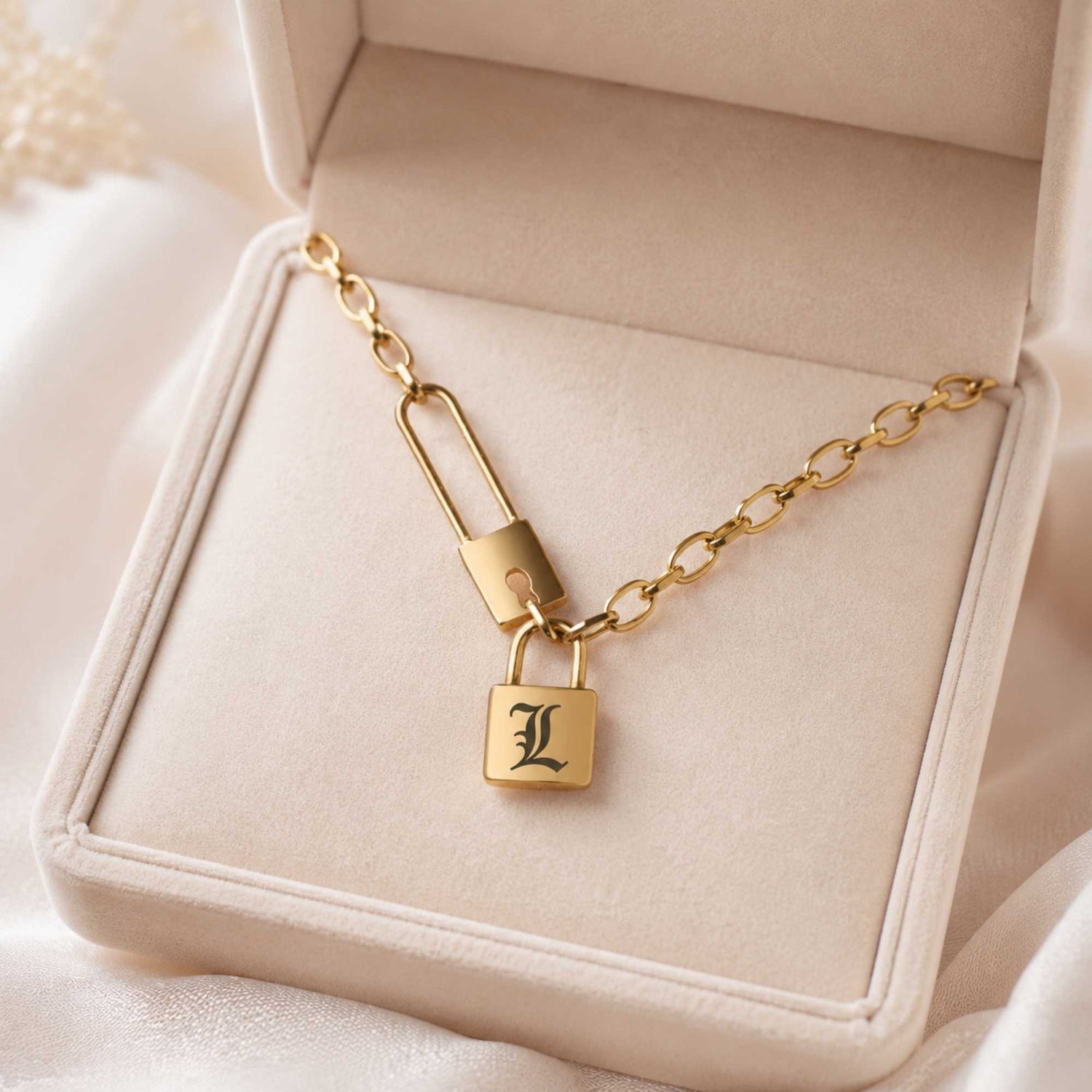 Padlock Initial Paper Clip Necklace