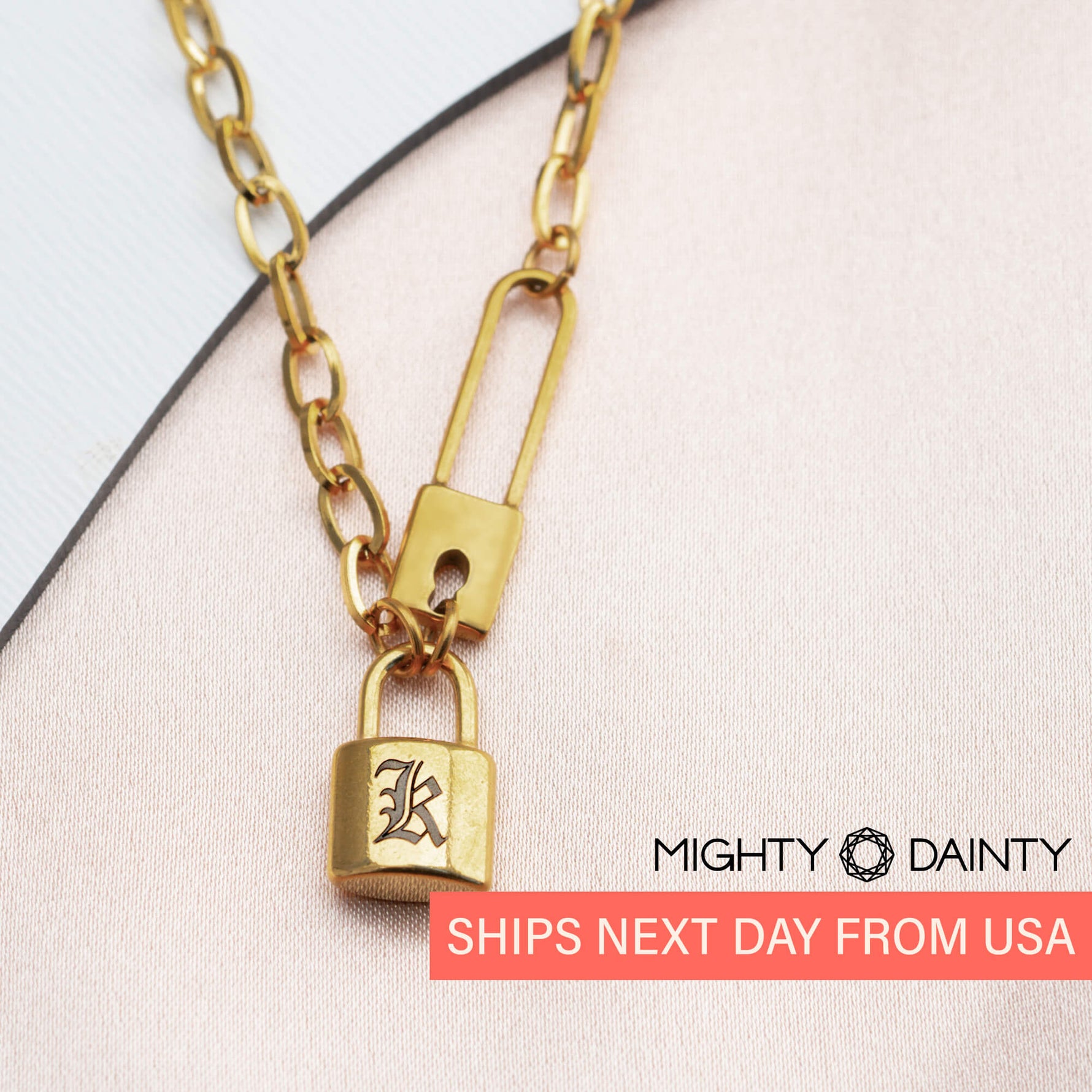 Padlock Initial Paper Clip Necklace