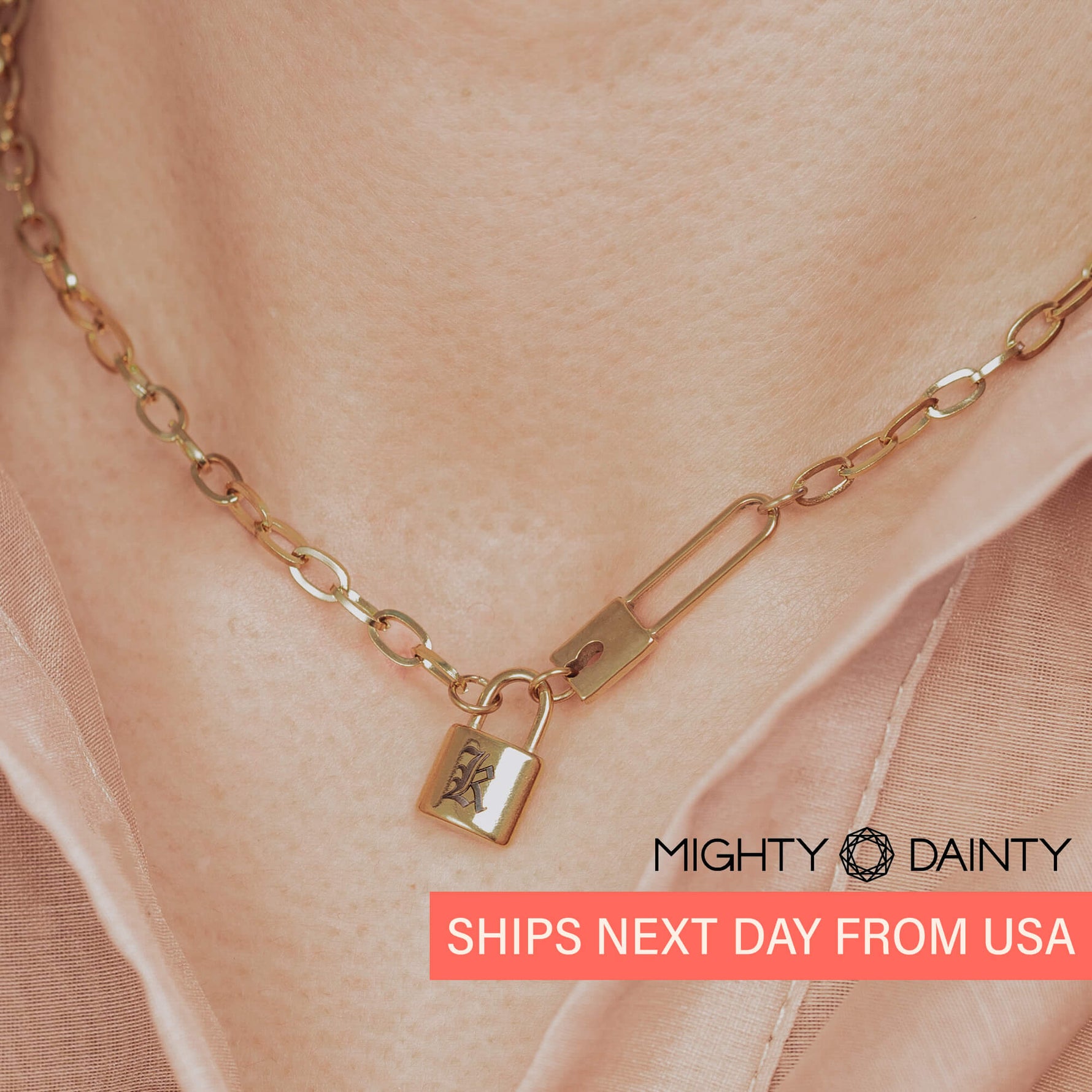 Padlock Initial Paper Clip Necklace