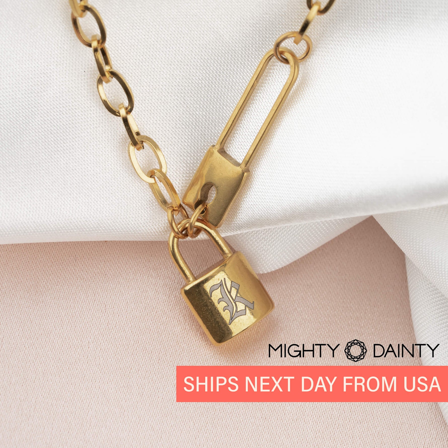 Padlock Initial Paper Clip Necklace