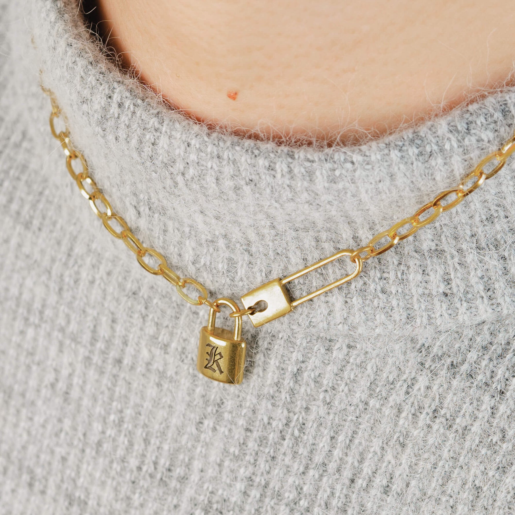 Padlock Initial Paper Clip Necklace