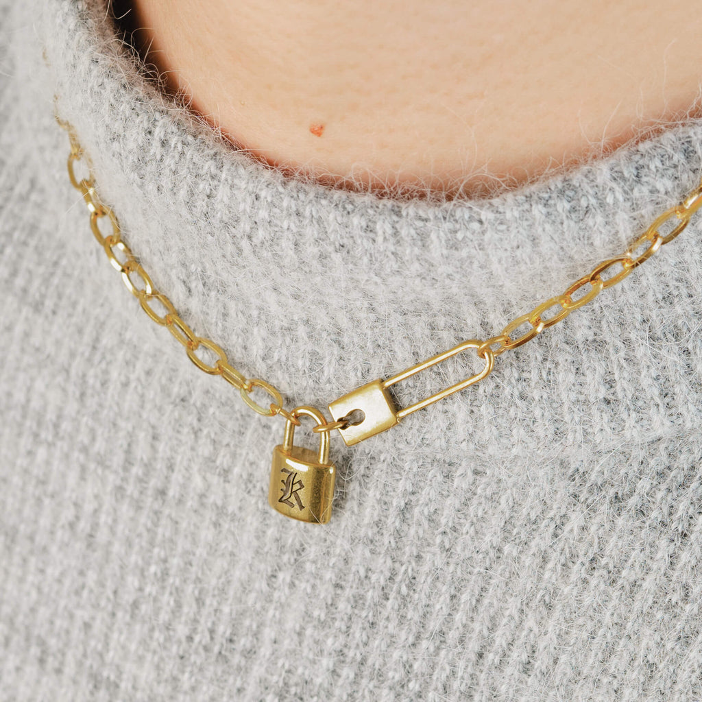 Padlock Initial Paper Clip Necklace