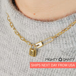 Padlock Initial Paper Clip Necklace