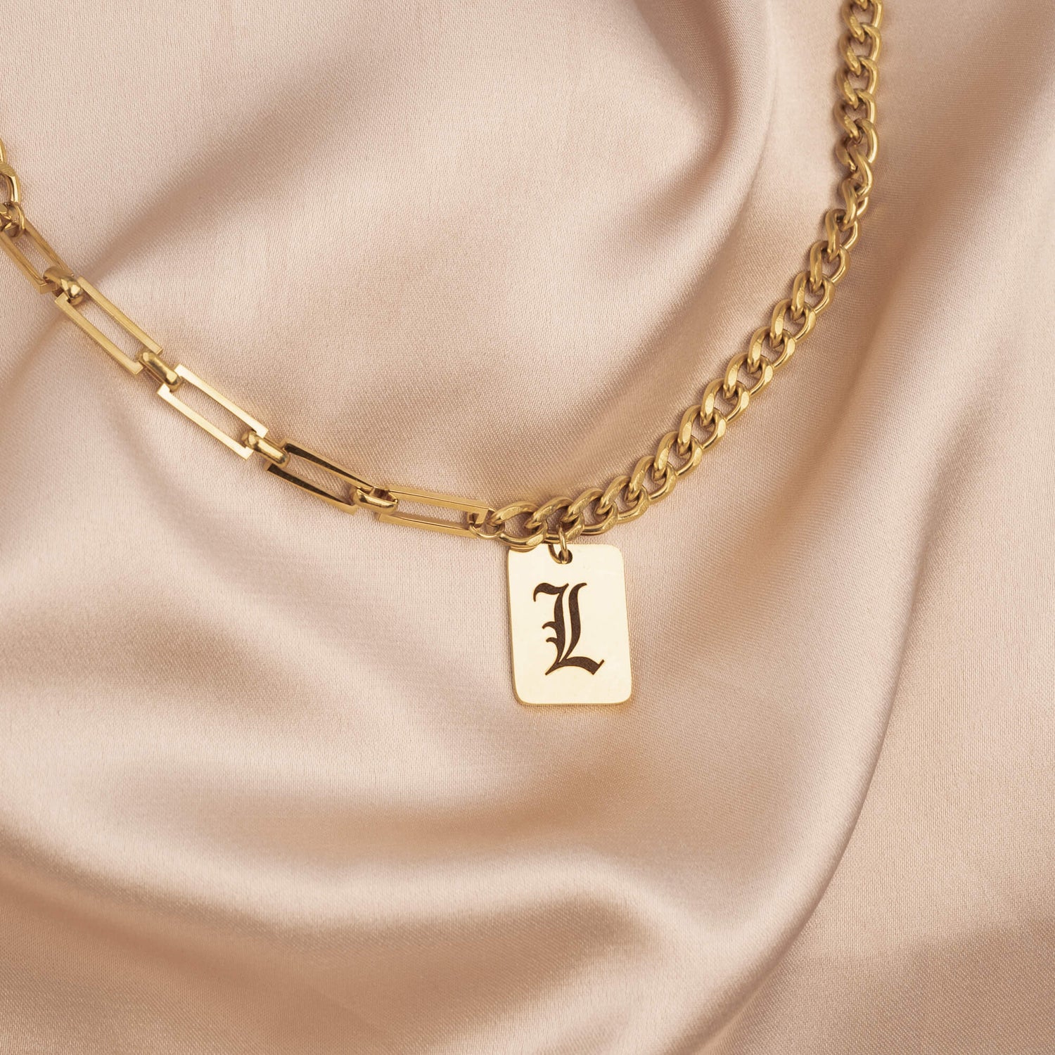 Gold Mixed Chain Initial Necklace
