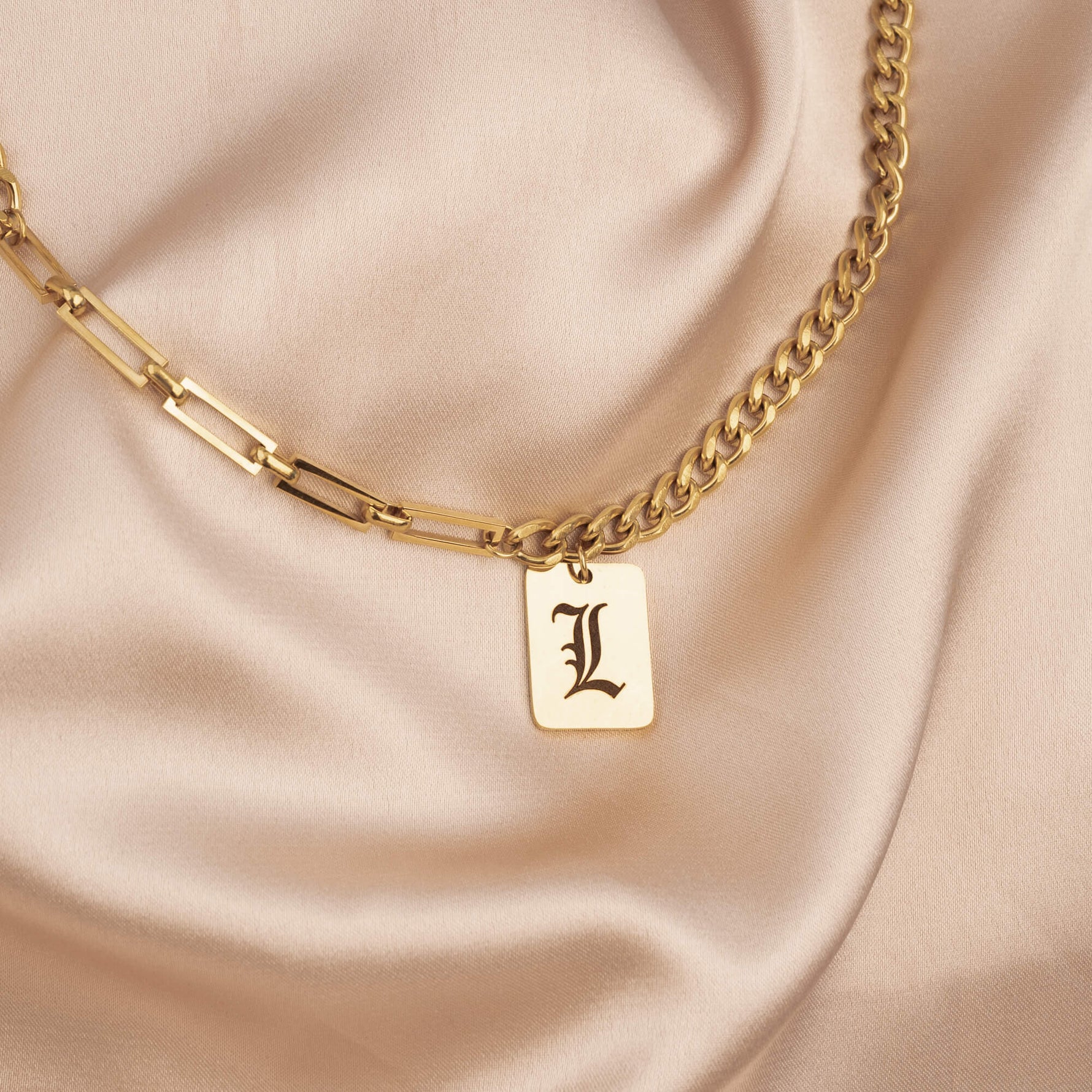 Gold Mixed Chain Initial Necklace