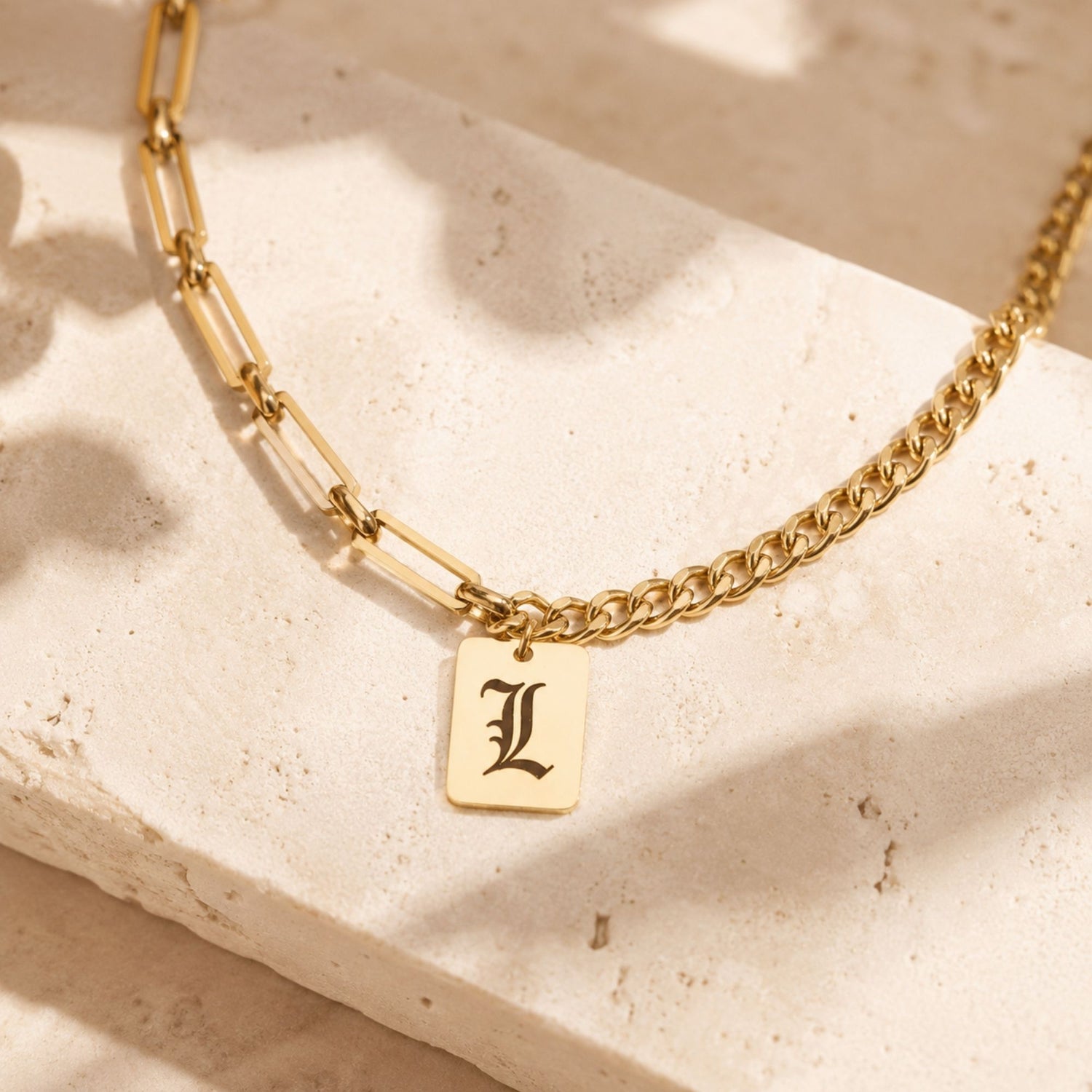 Gold Mixed Chain Initial Necklace