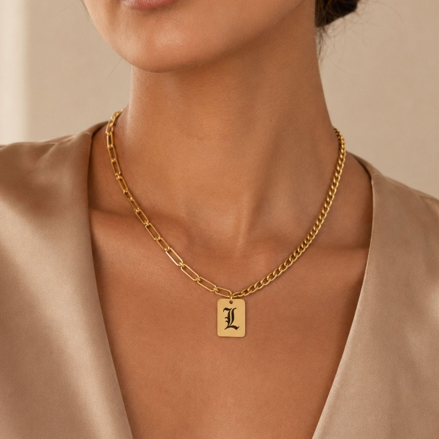Gold Mixed Chain Initial Necklace