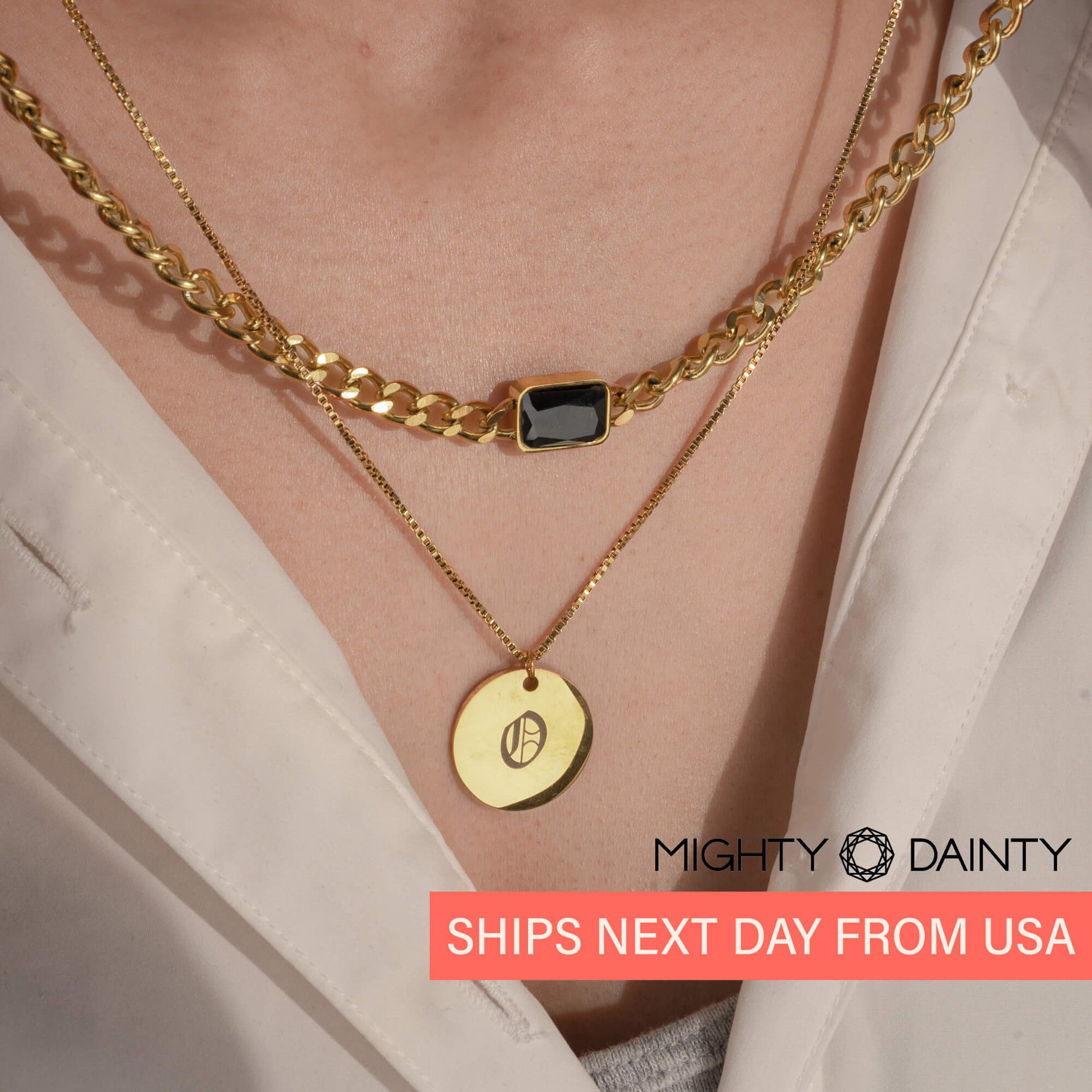 Vintage Initial Stone Necklace Set