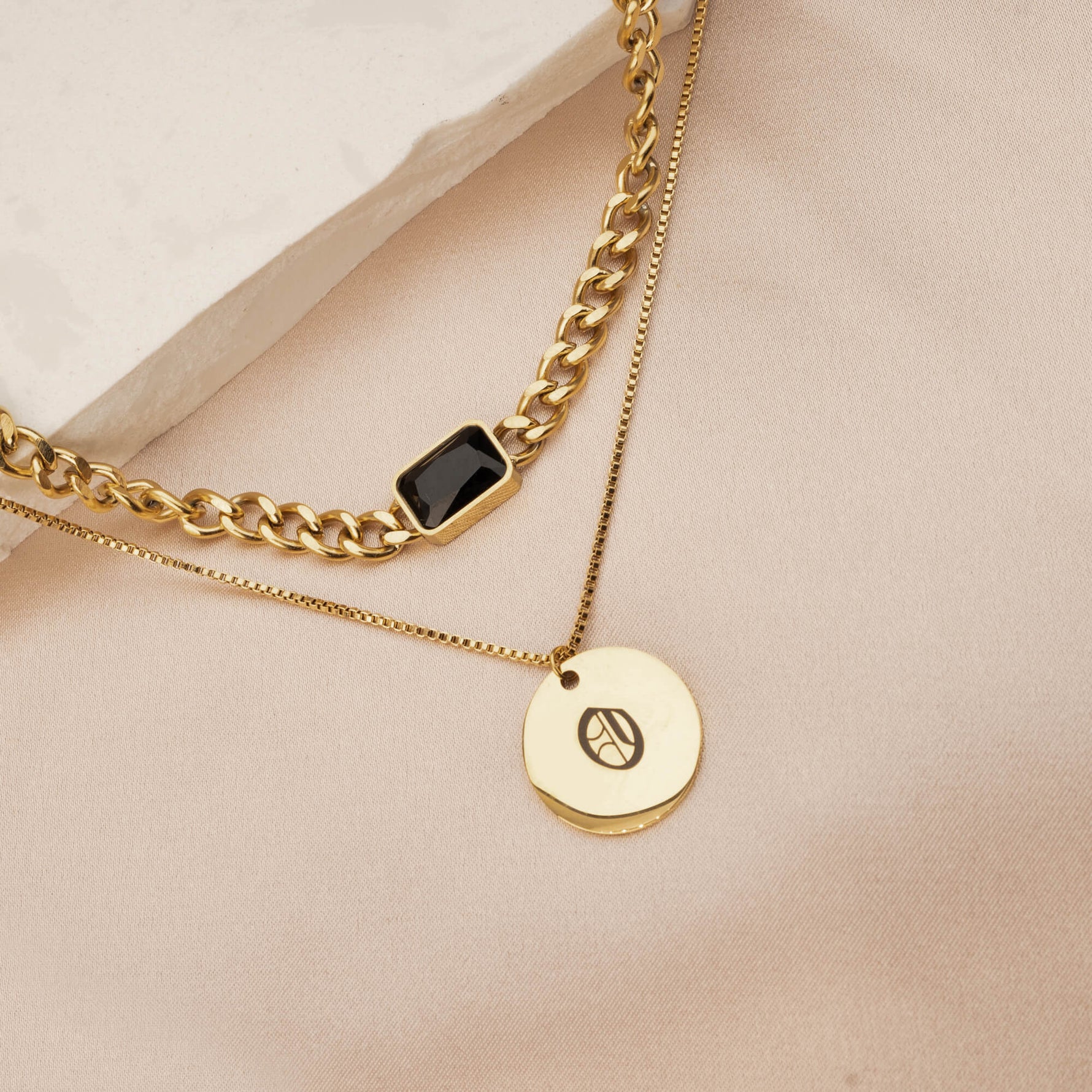 Vintage Initial Stone Necklace Set