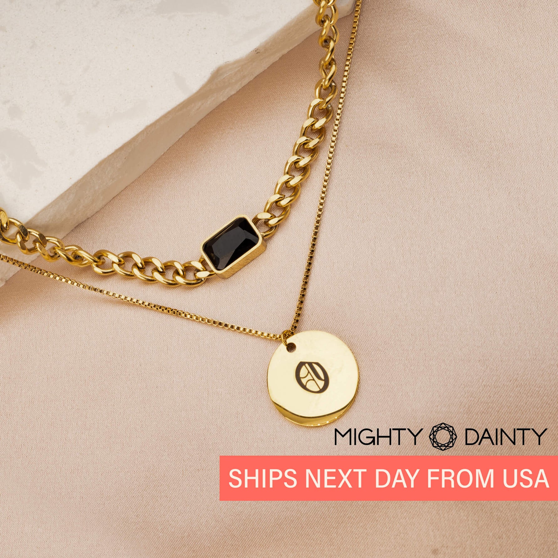 Vintage Initial Stone Necklace Set