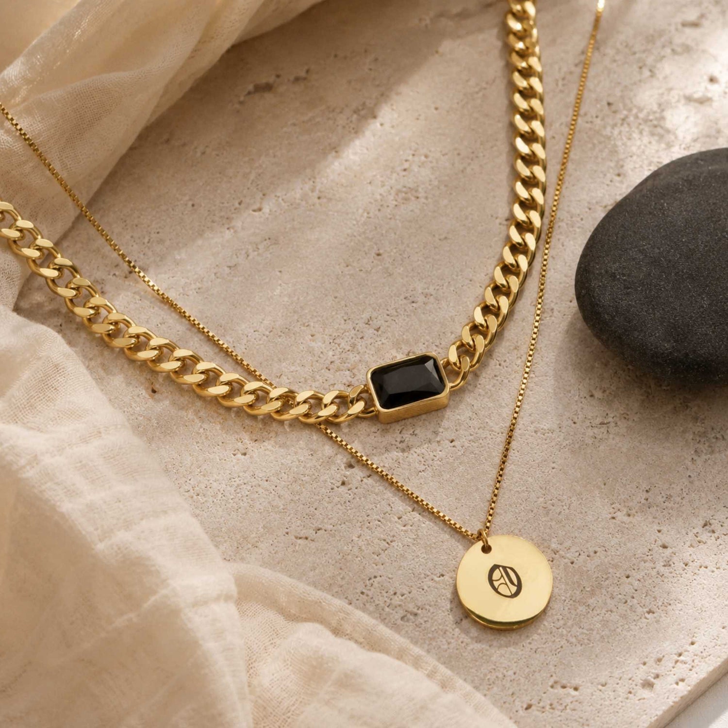 Vintage Initial Stone Necklace Set