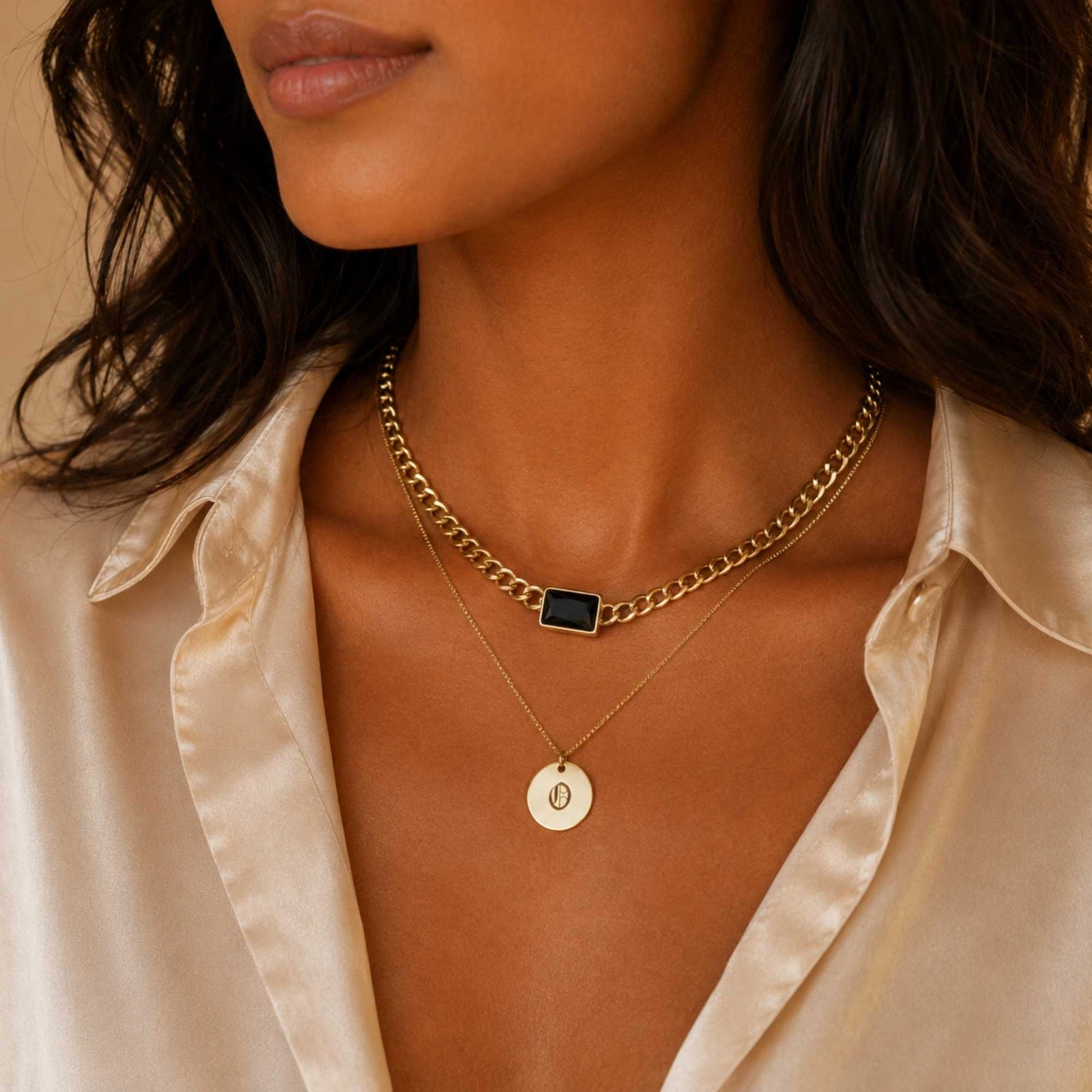 Vintage Initial Stone Necklace Set