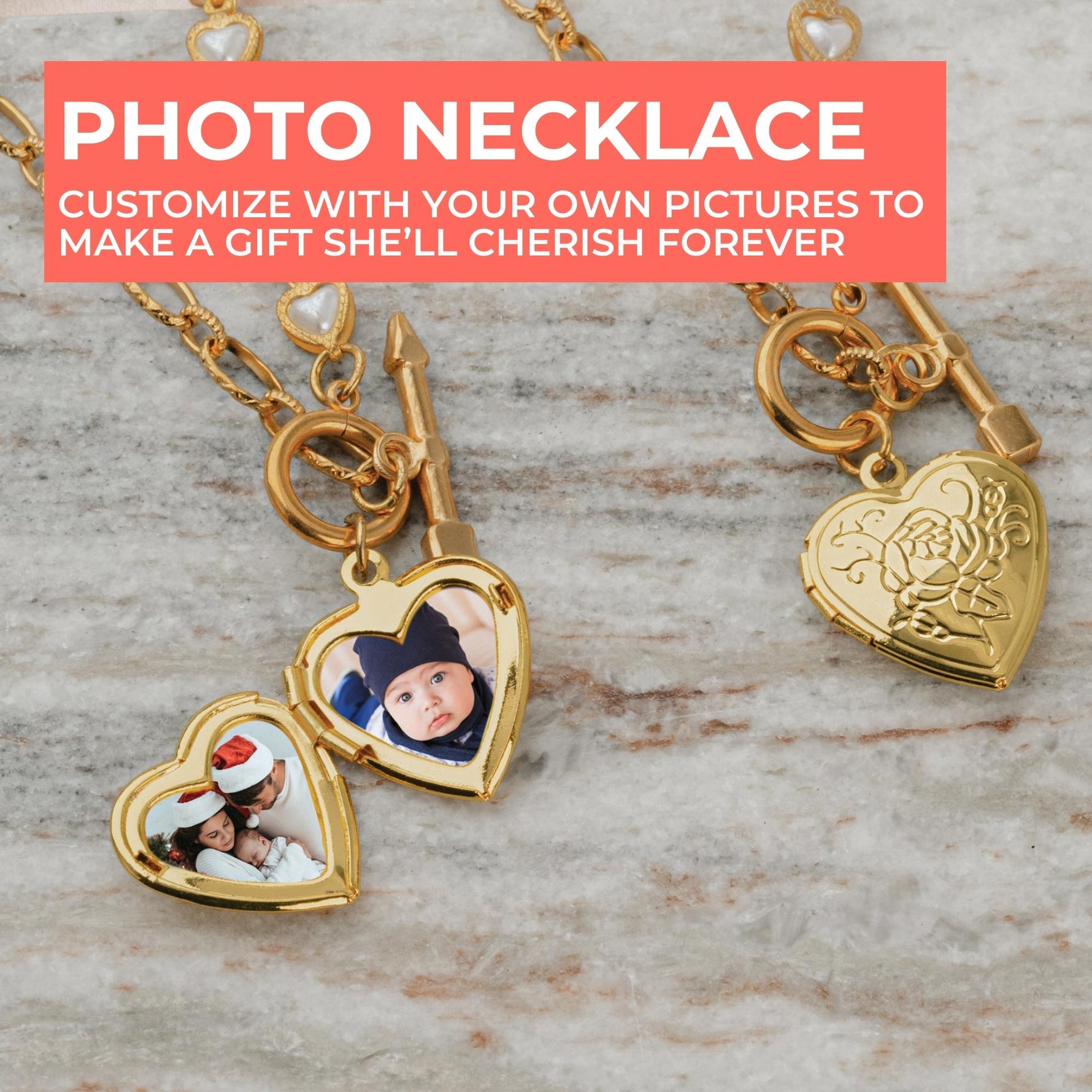 Photo Heart Chain Link Necklace