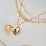 Triple Layer Heart Photo Necklace Set