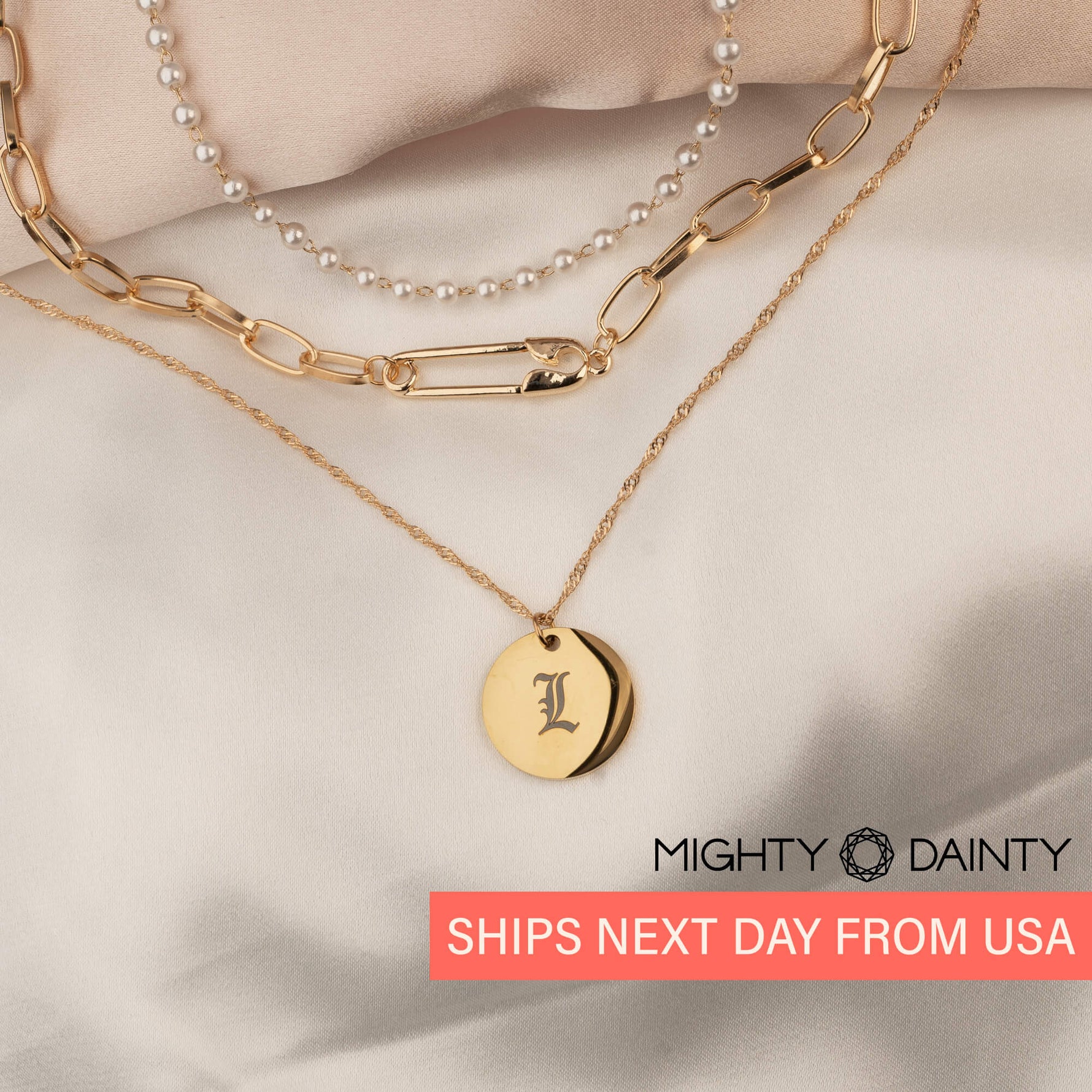 Round Initial Paper Clip Necklace Set