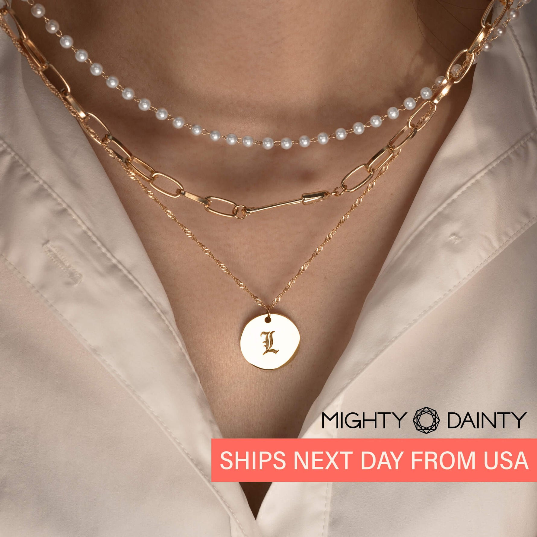 Round Initial Paper Clip Necklace Set