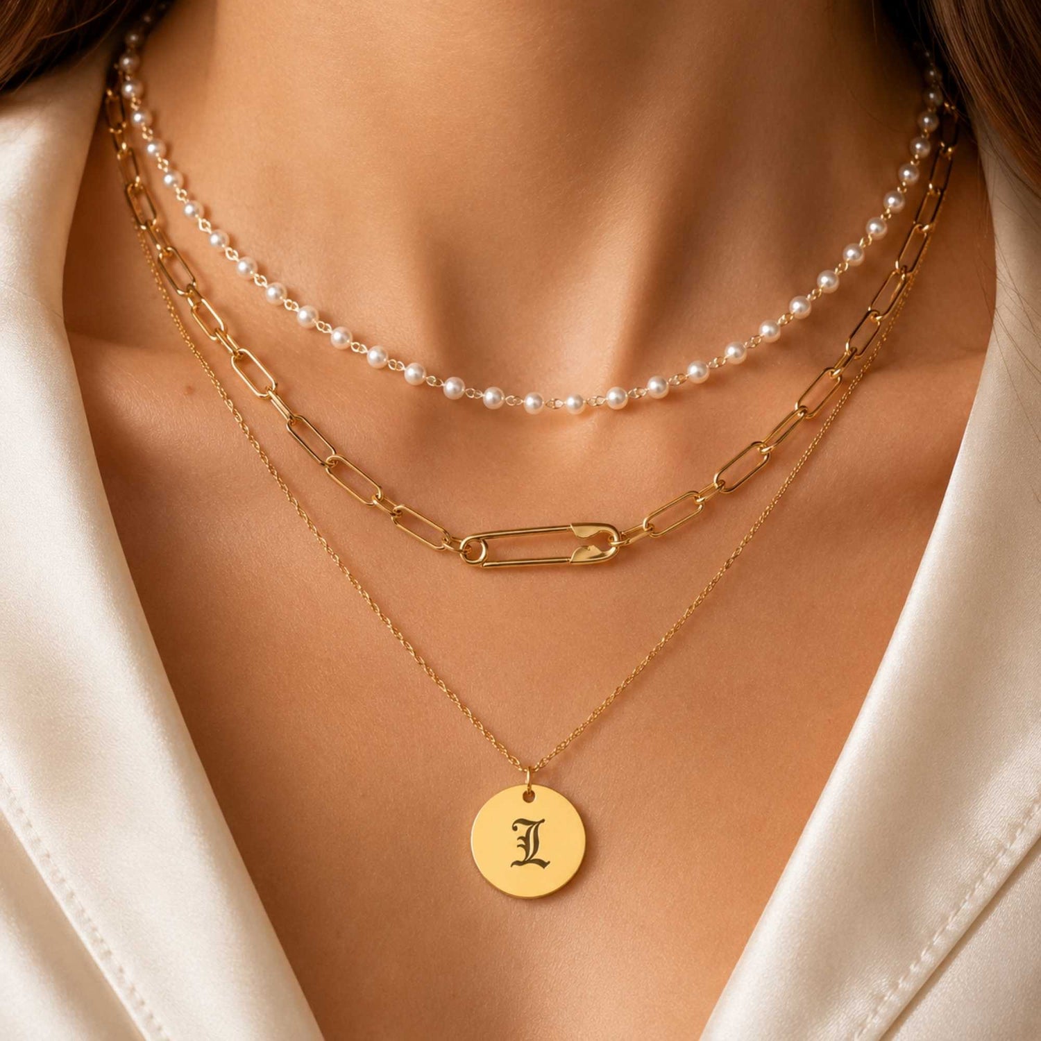Round Initial Paper Clip Necklace Set