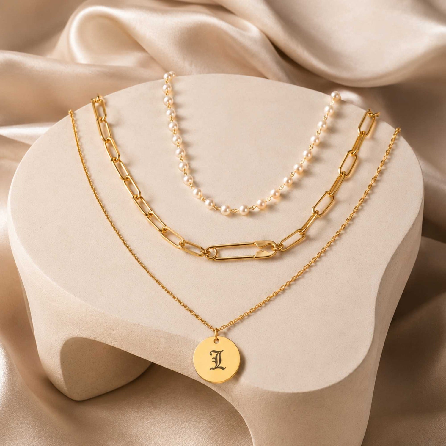 Round Initial Paper Clip Necklace Set