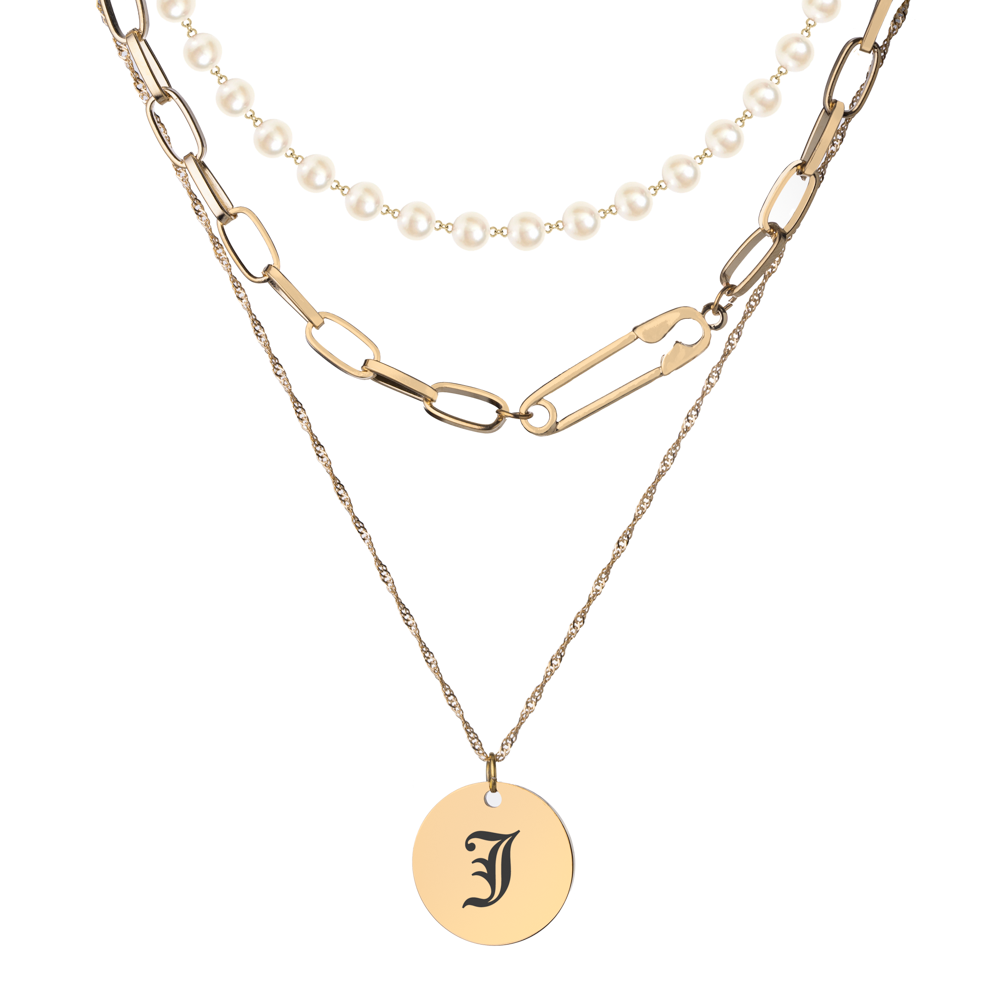 Round Initial Paper Clip Necklace Set