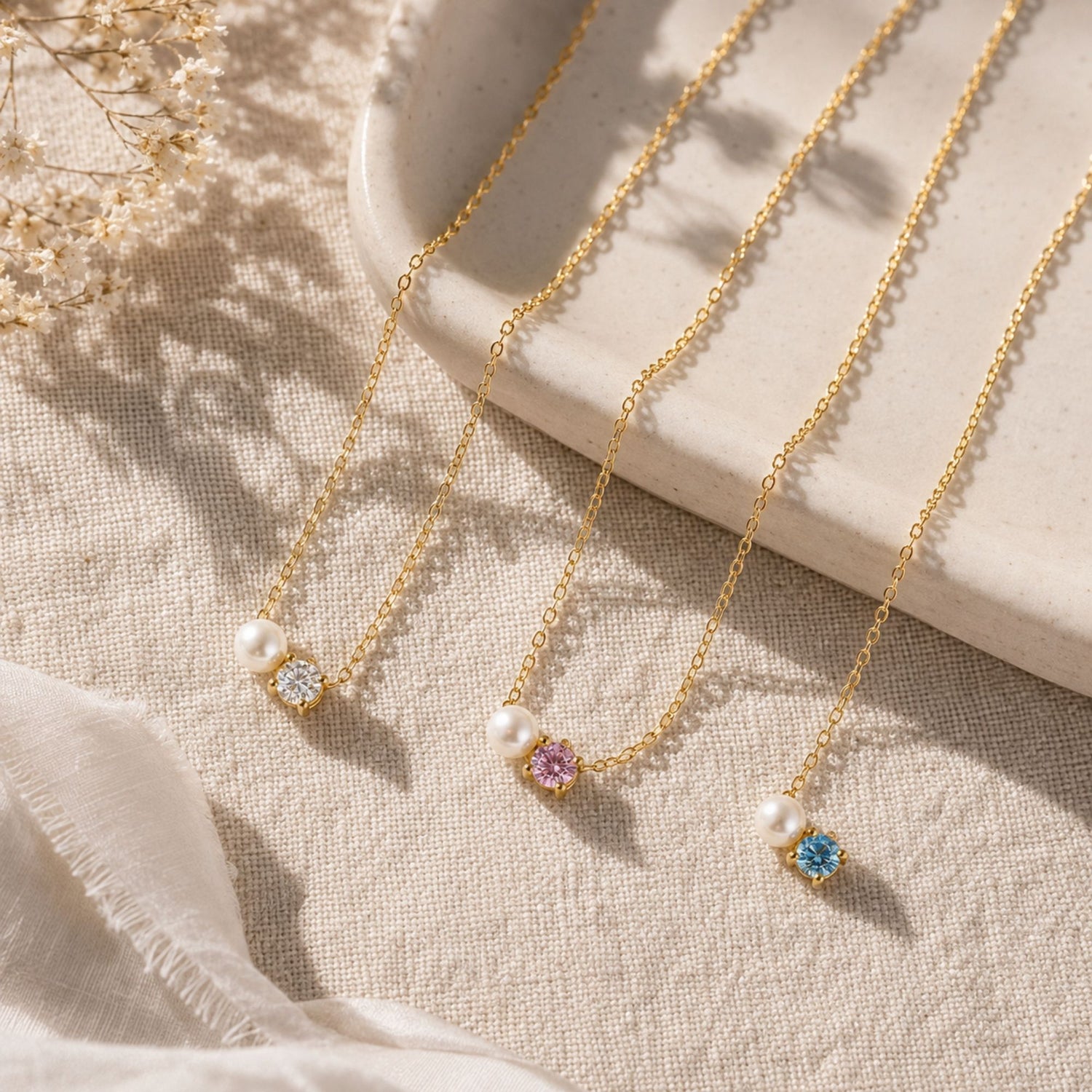 Pearl & Gem Birthstone Necklace