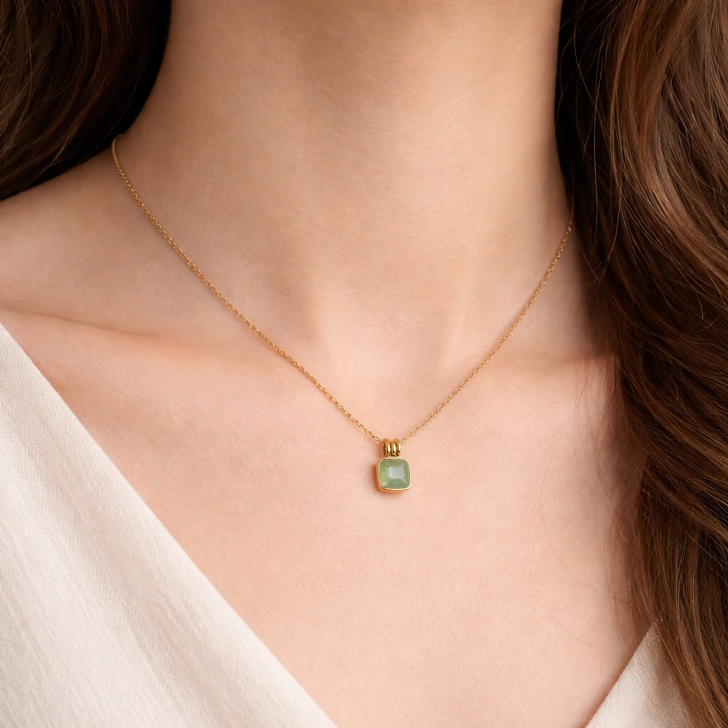 Modern Jade Cushion Necklace