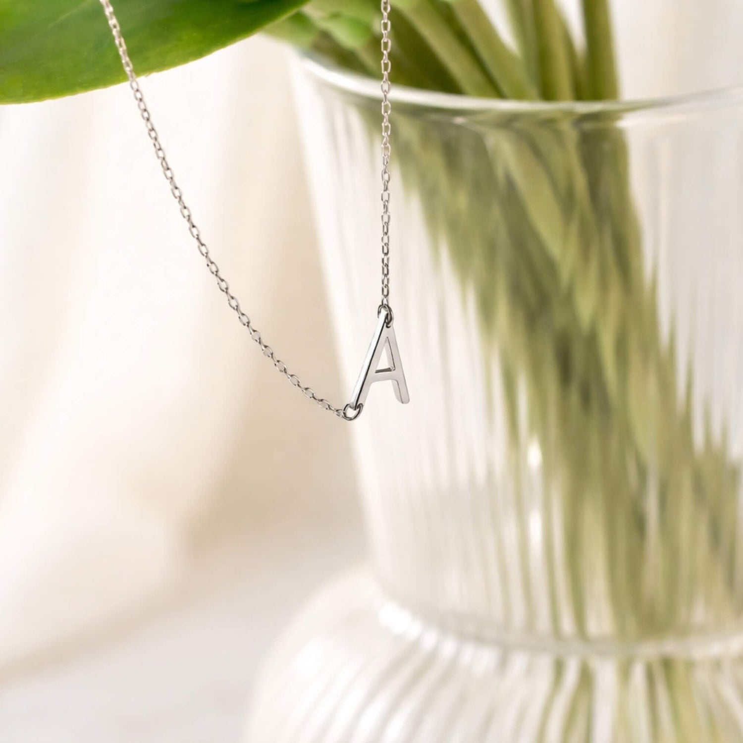 Sideways Silver Initial Necklace