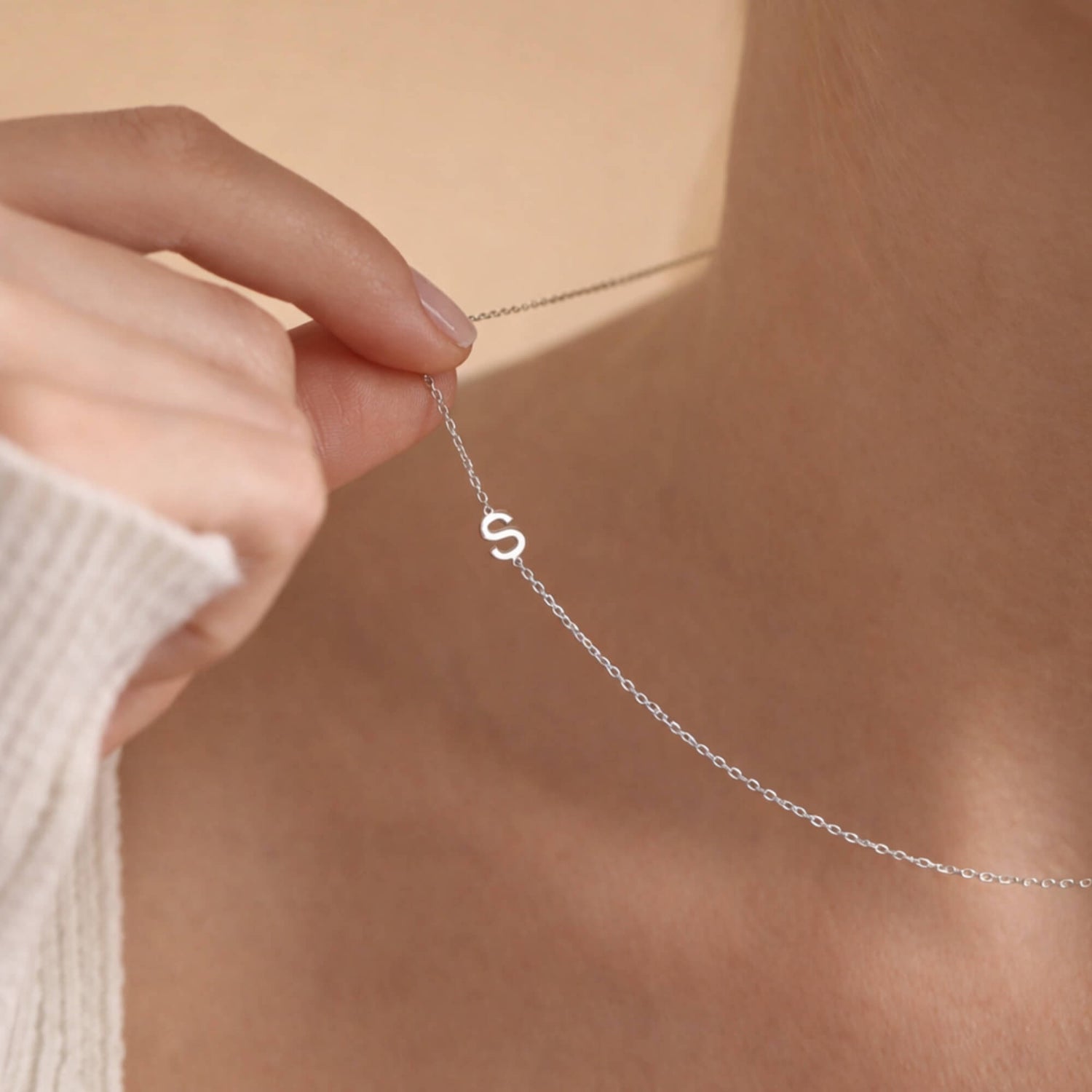 Sideways Silver Initial Necklace