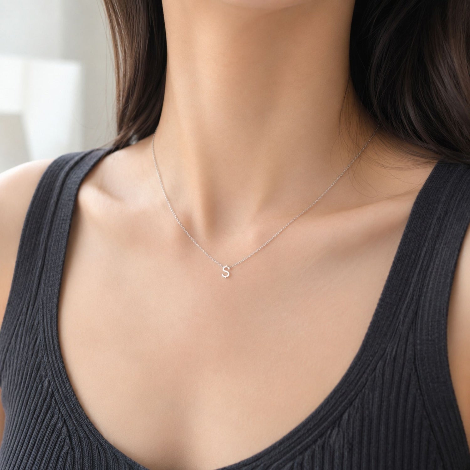 Sideways Silver Initial Necklace