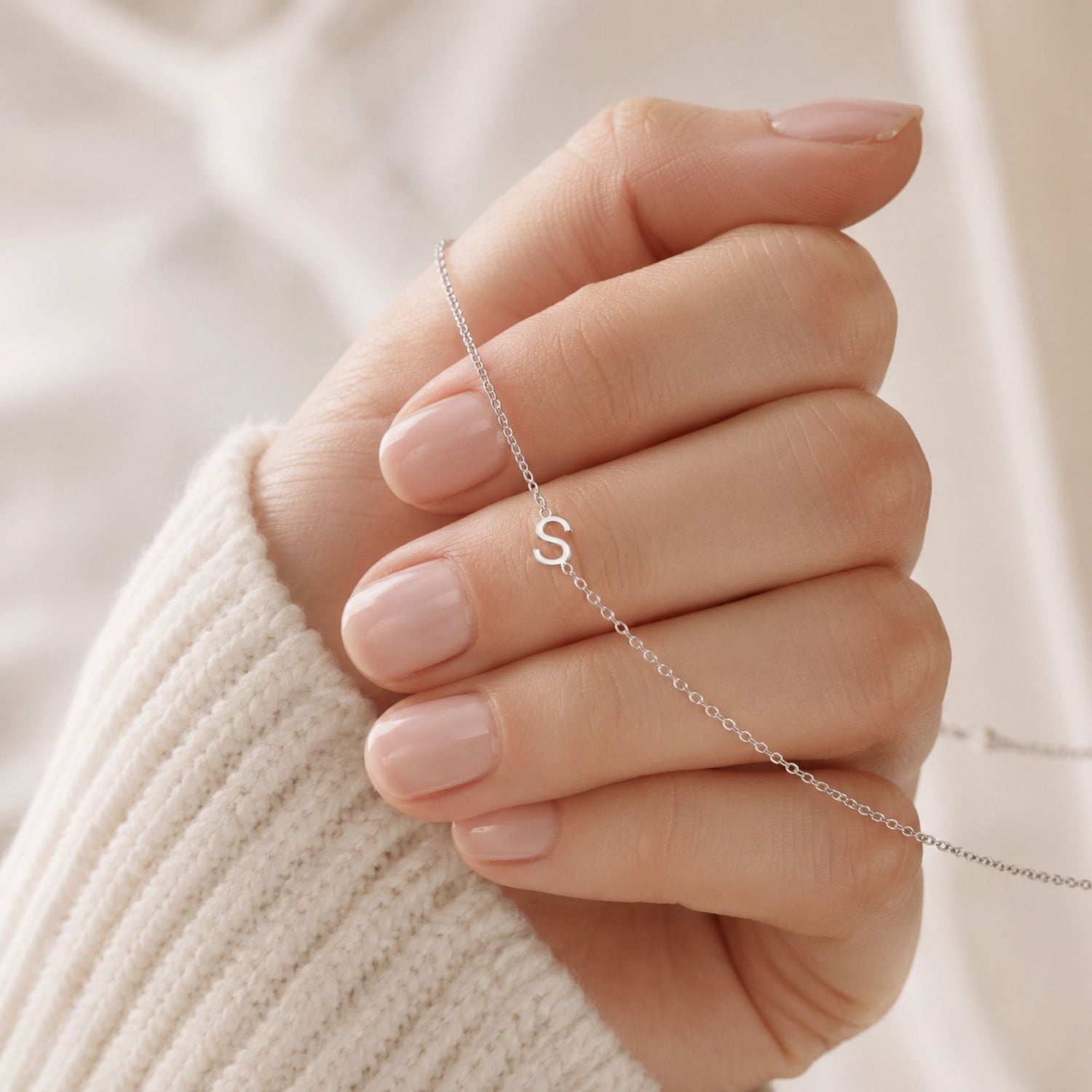 Sideways Silver Initial Necklace