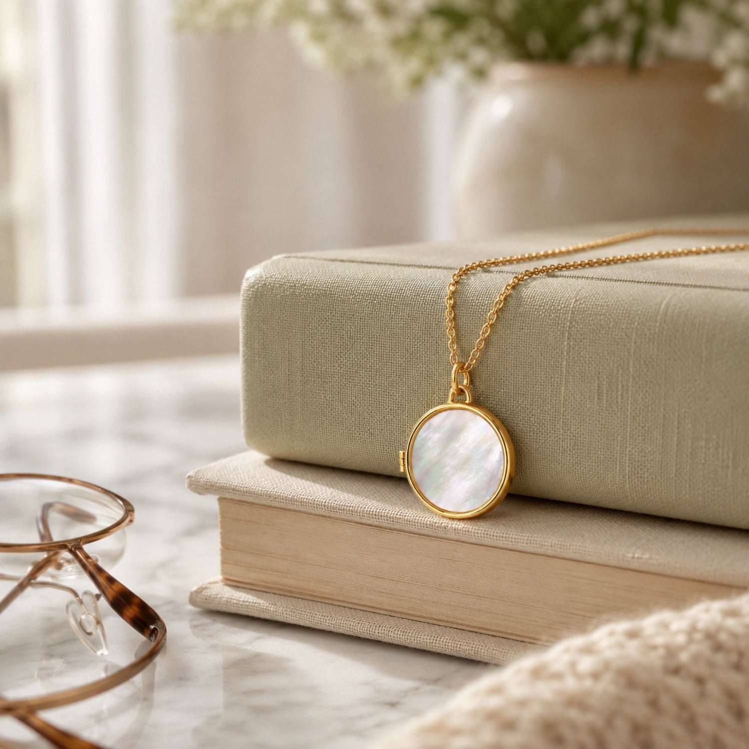 Mother of Pearl Photo Pendant Necklace