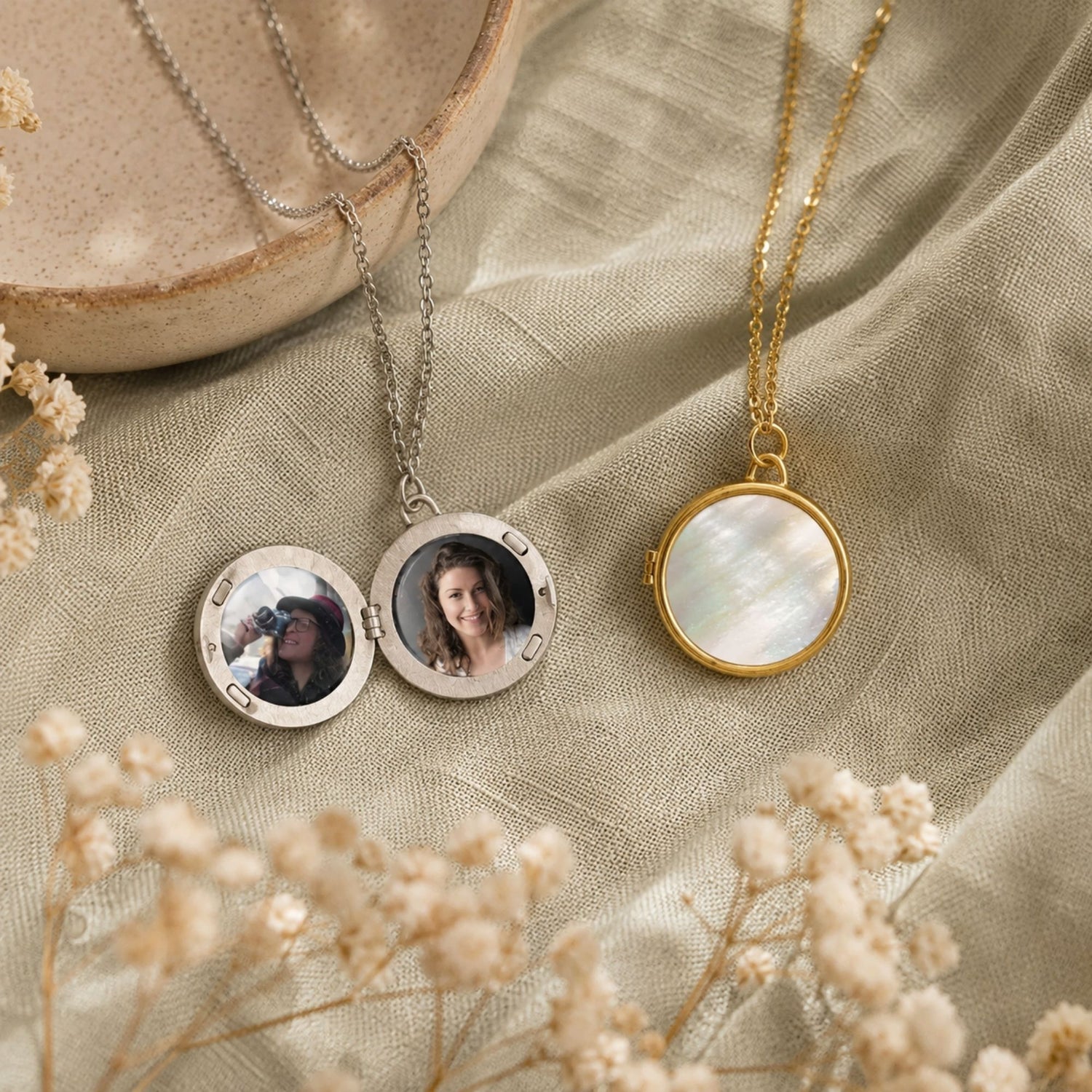 Mother of Pearl Photo Pendant Necklace