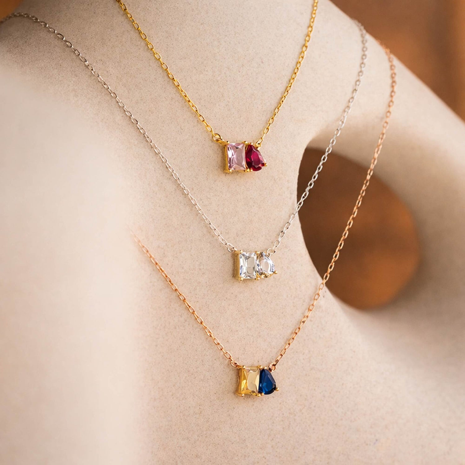 Duet Baguette Gemstone Necklace