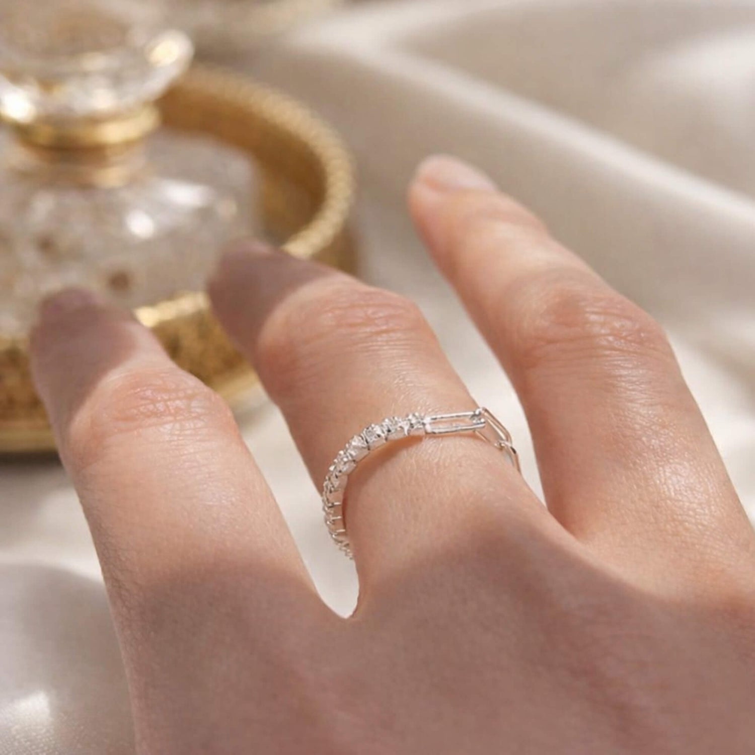 Silver Diamond Soft Chain Ring