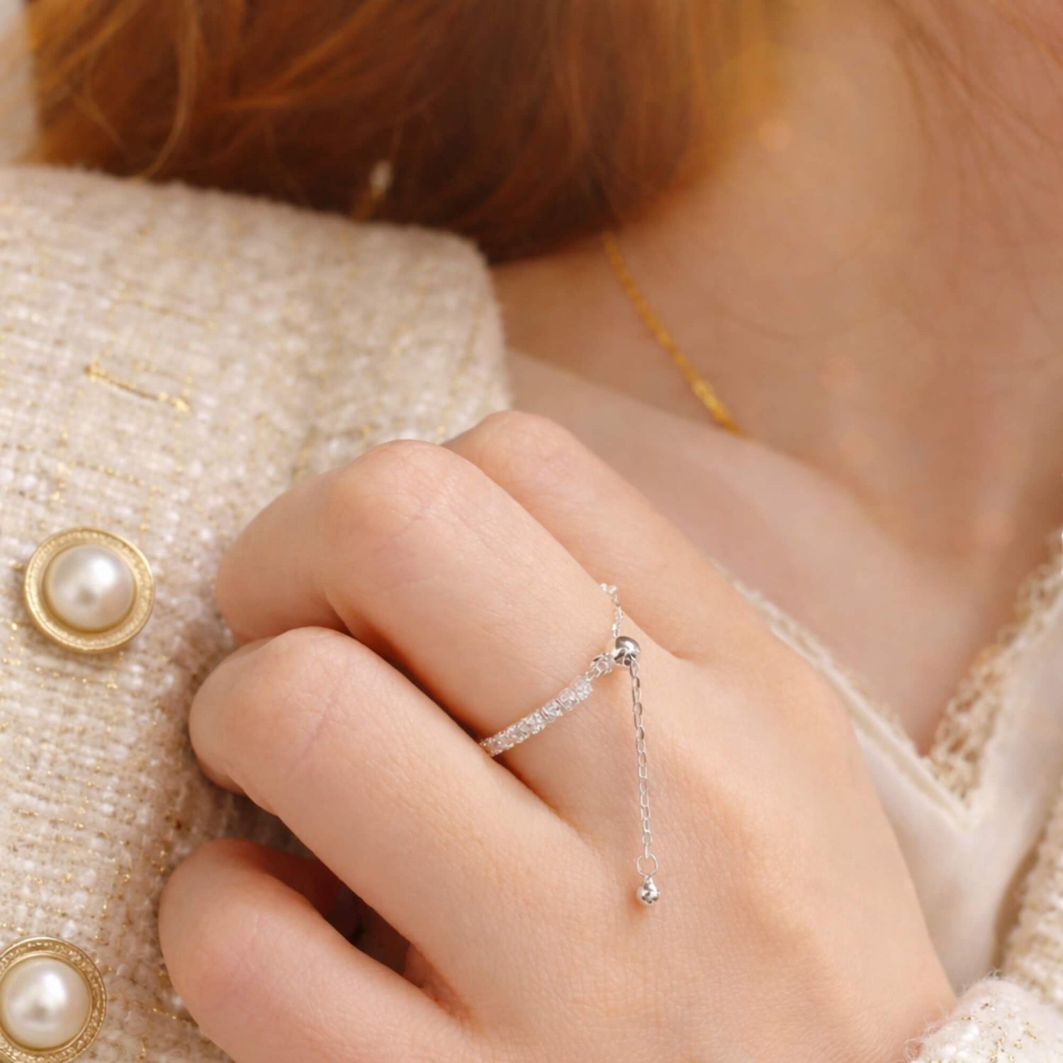 Silver Diamond Soft Chain Ring