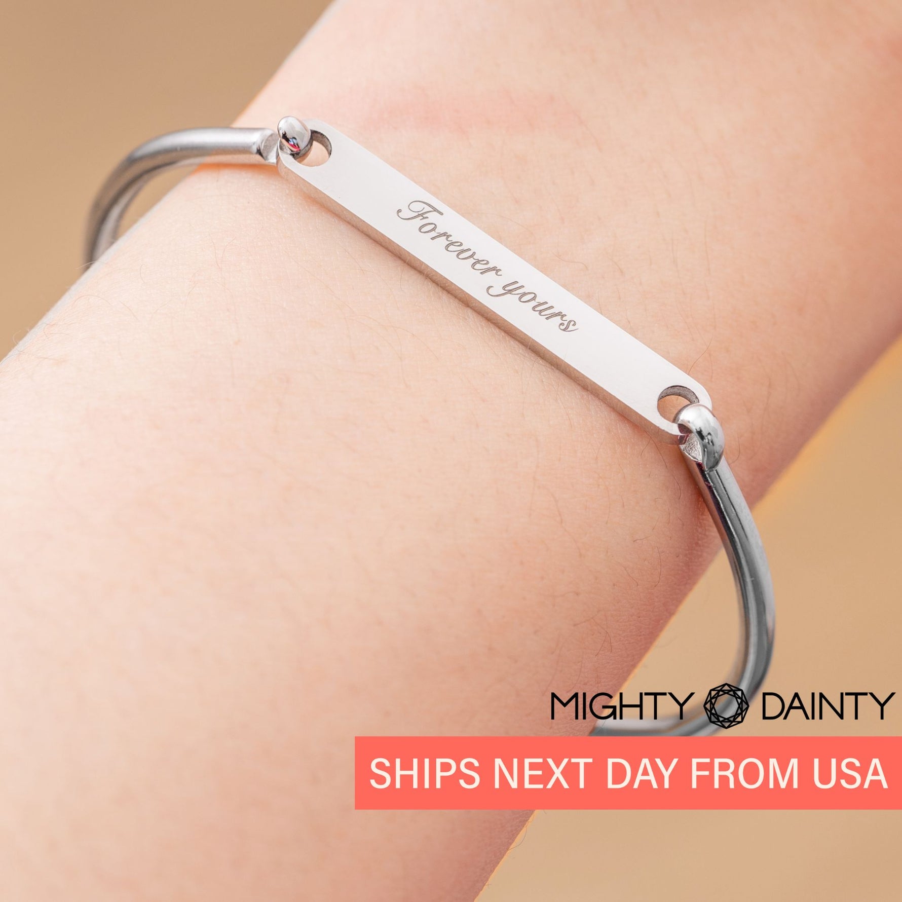 silver engraved long bar bangle