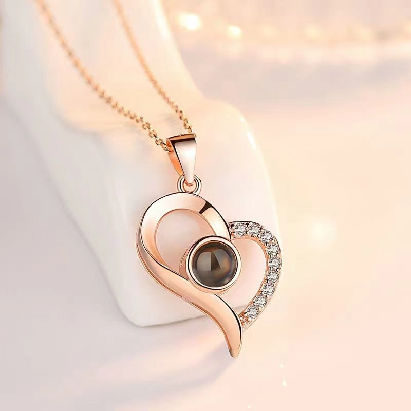 Modern Heart Photo Projection Necklace