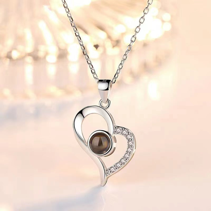 Modern Heart Photo Projection Necklace