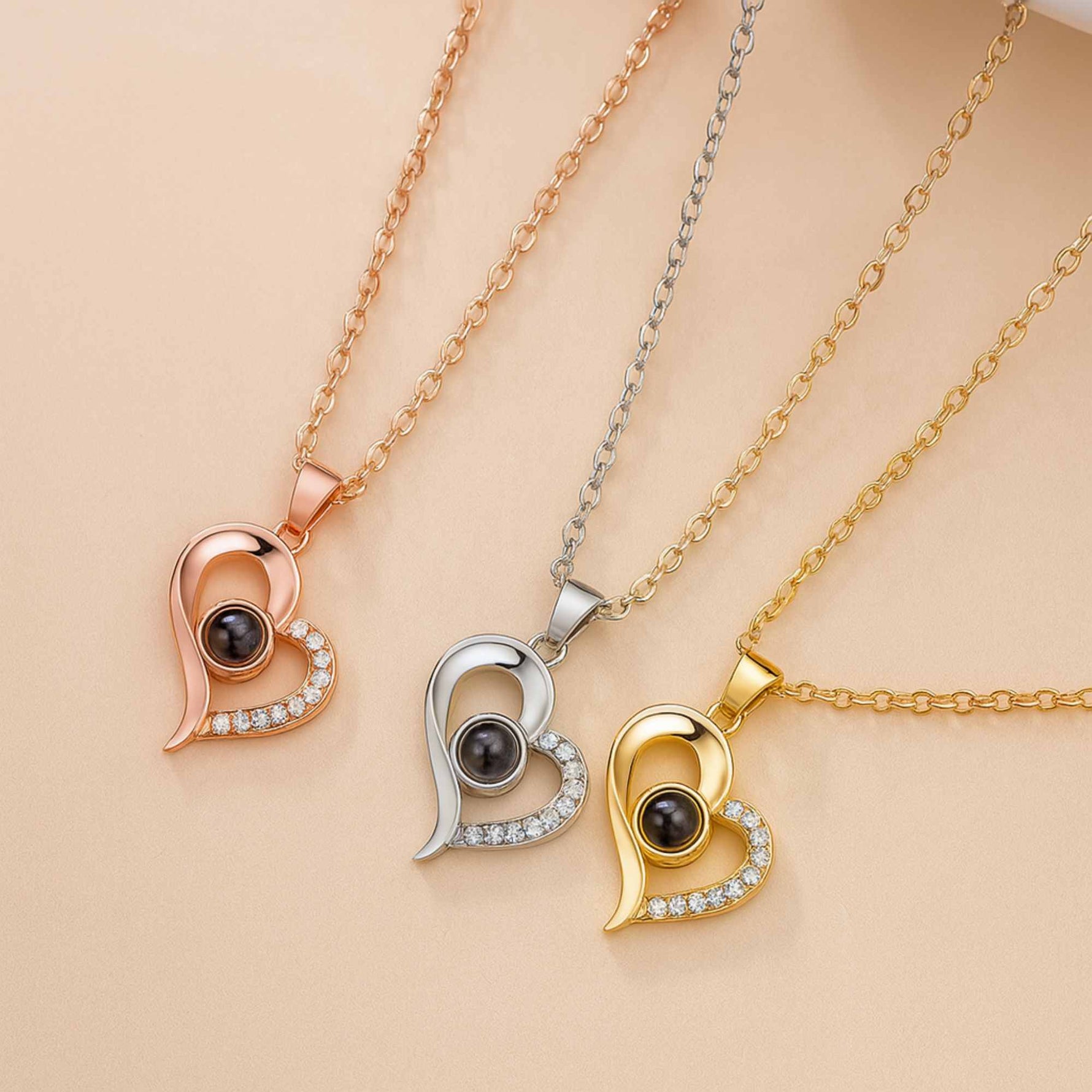 Modern Heart Photo Projection Necklace