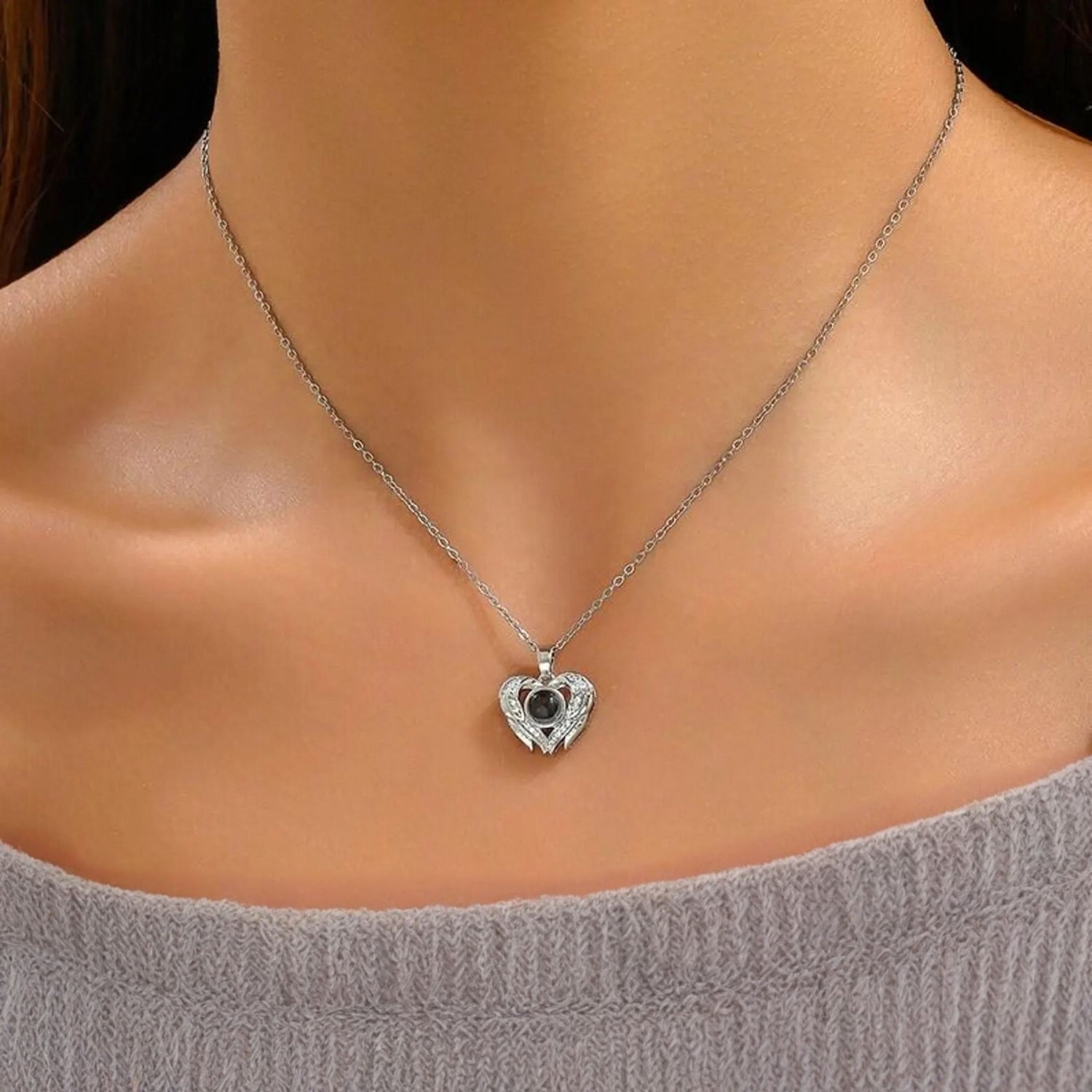 Open Heart Photo Projection Necklace