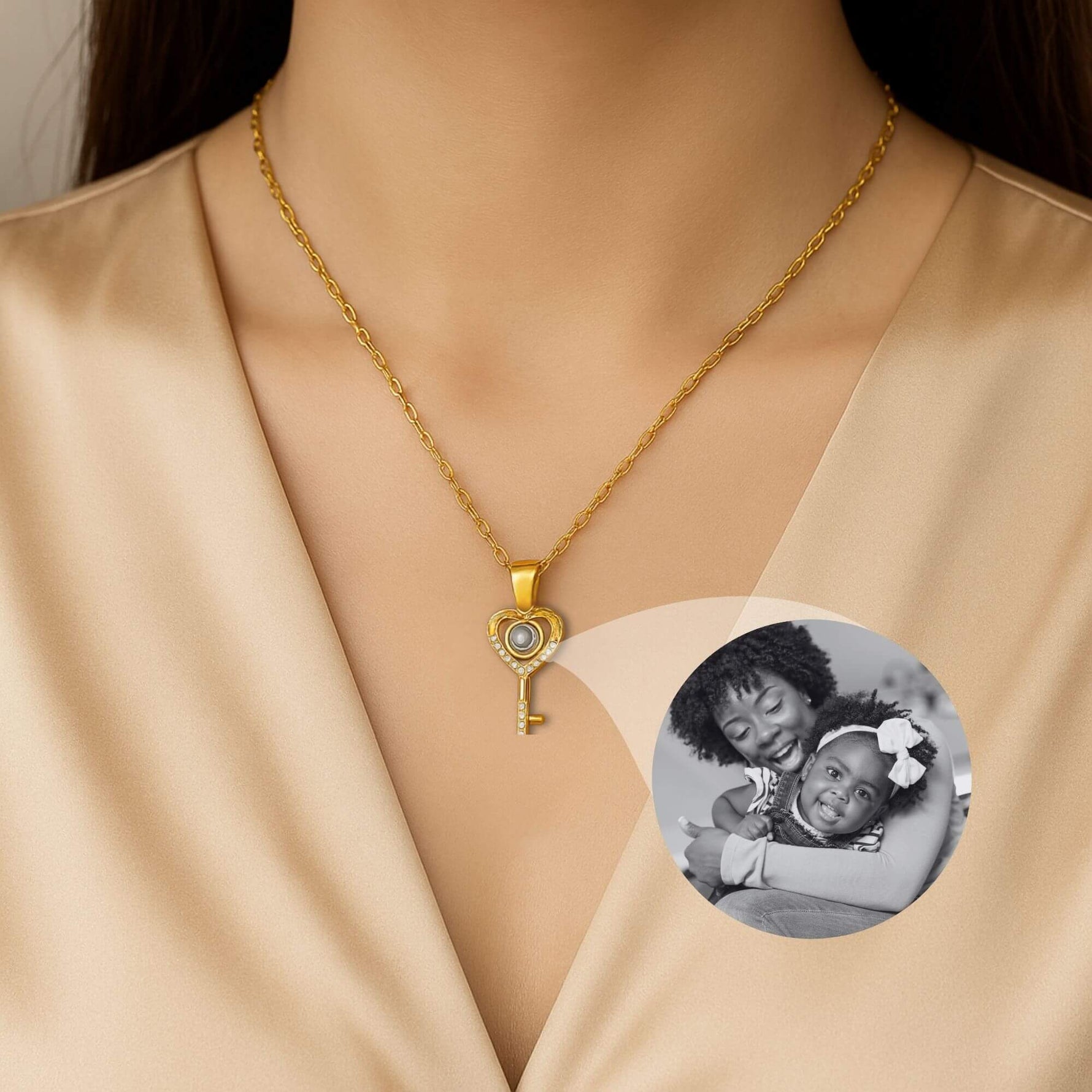 Golden Key Photo Projection Necklace