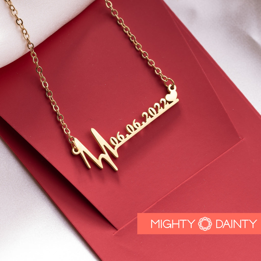 Heartbeat date necklace for her gold plated 