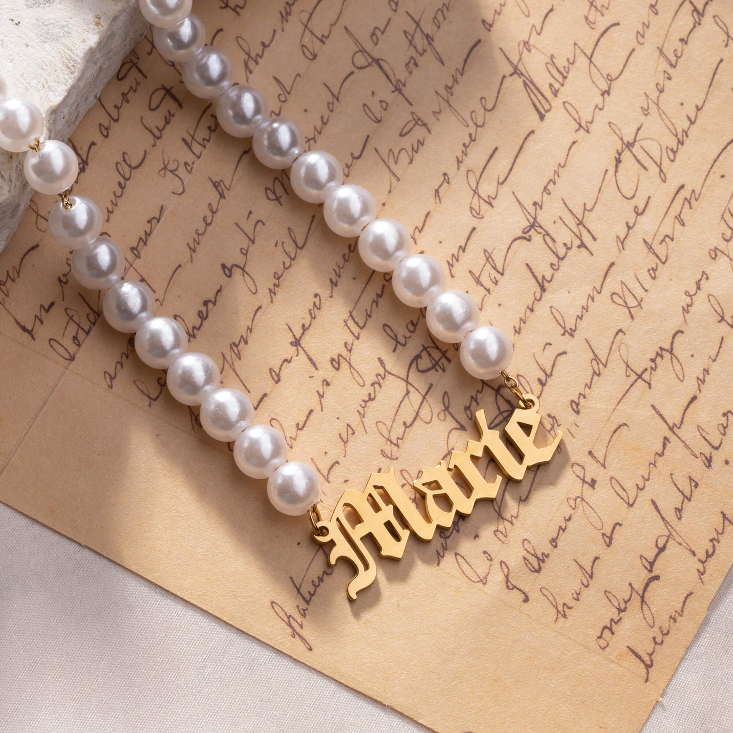 Gothic Pearl Name Necklace
