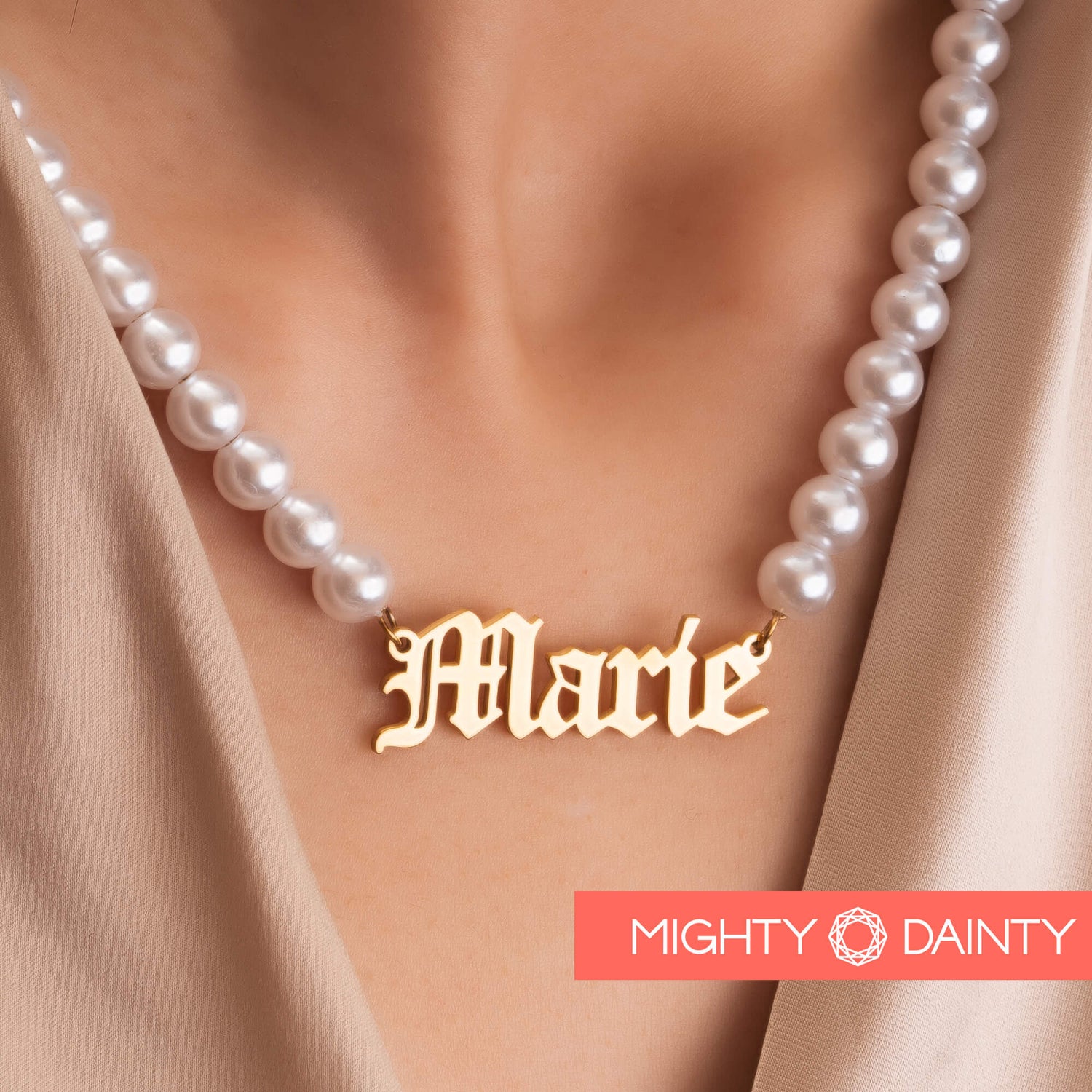 Gothic Pearl Name Necklace