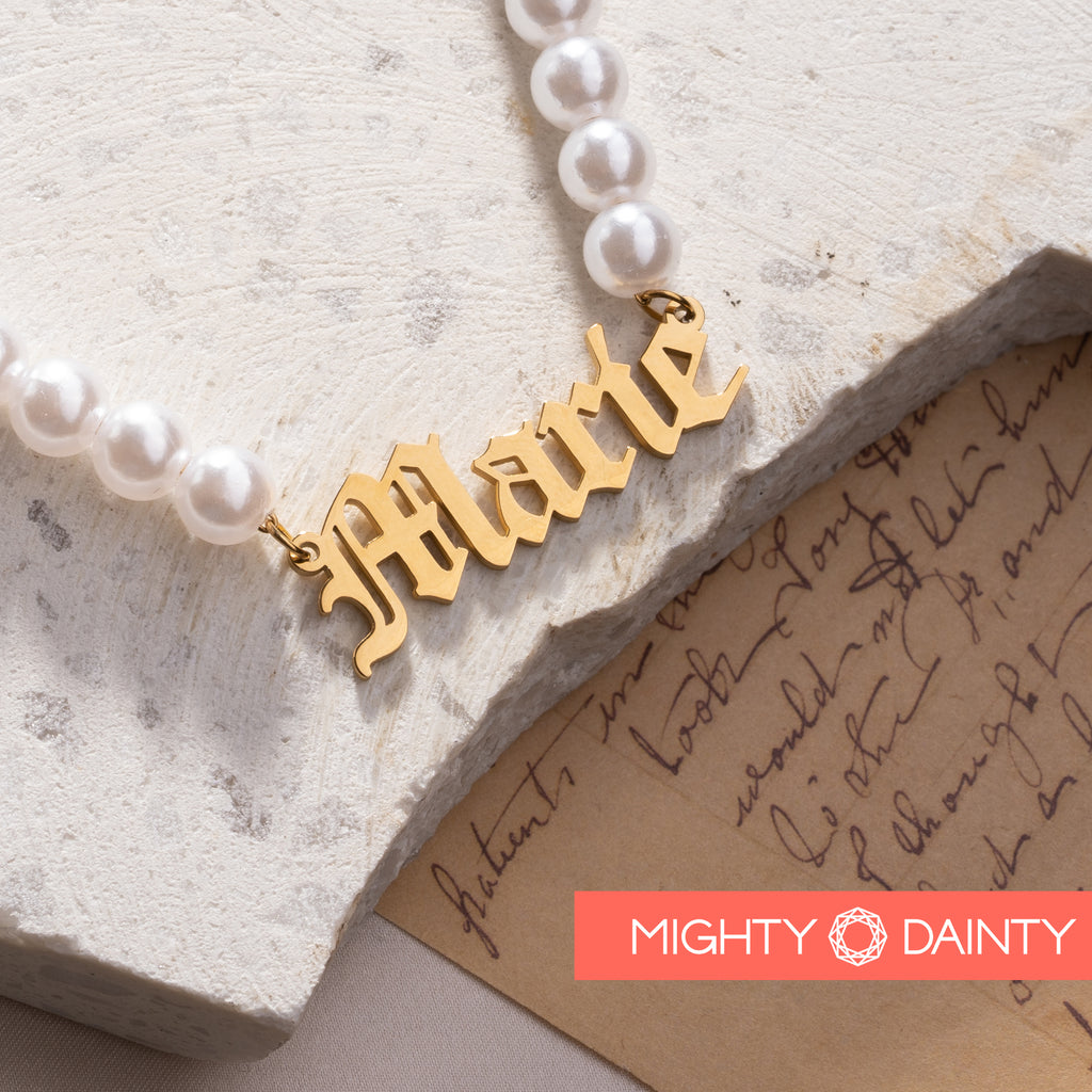 Gold plated old english necklace for her. Gift for her