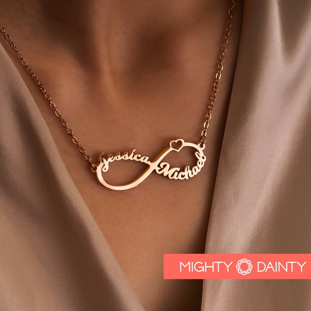 Name necklace for her with a heart charm 